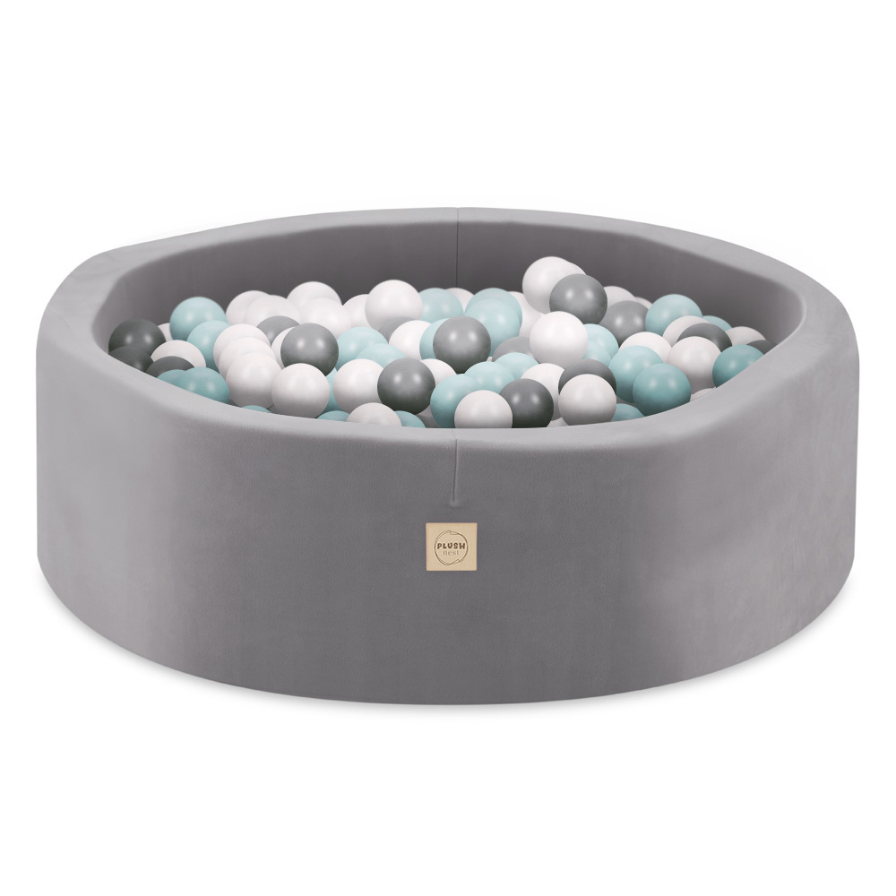 Velvet Grey Bubble Pool 90x30cm with 200 pcs of Balls (Mint, Silver, White) Bubble Pools Bubblepools.eu