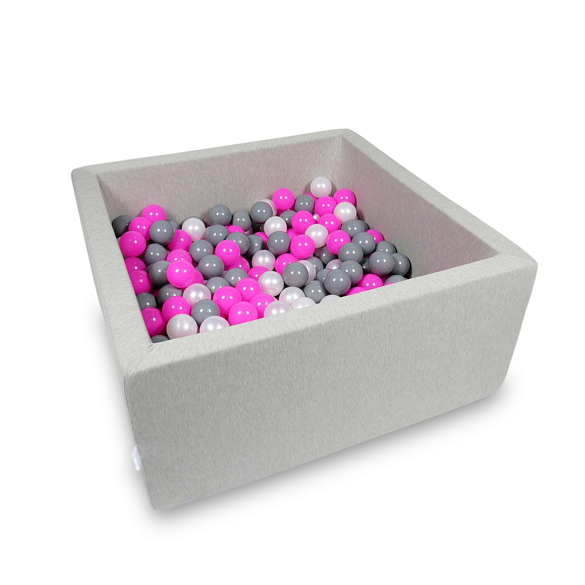 Ball Pit 90x90x40cm light gray with balls 400pcs: pink, pearl, gray Bubblepools.eu