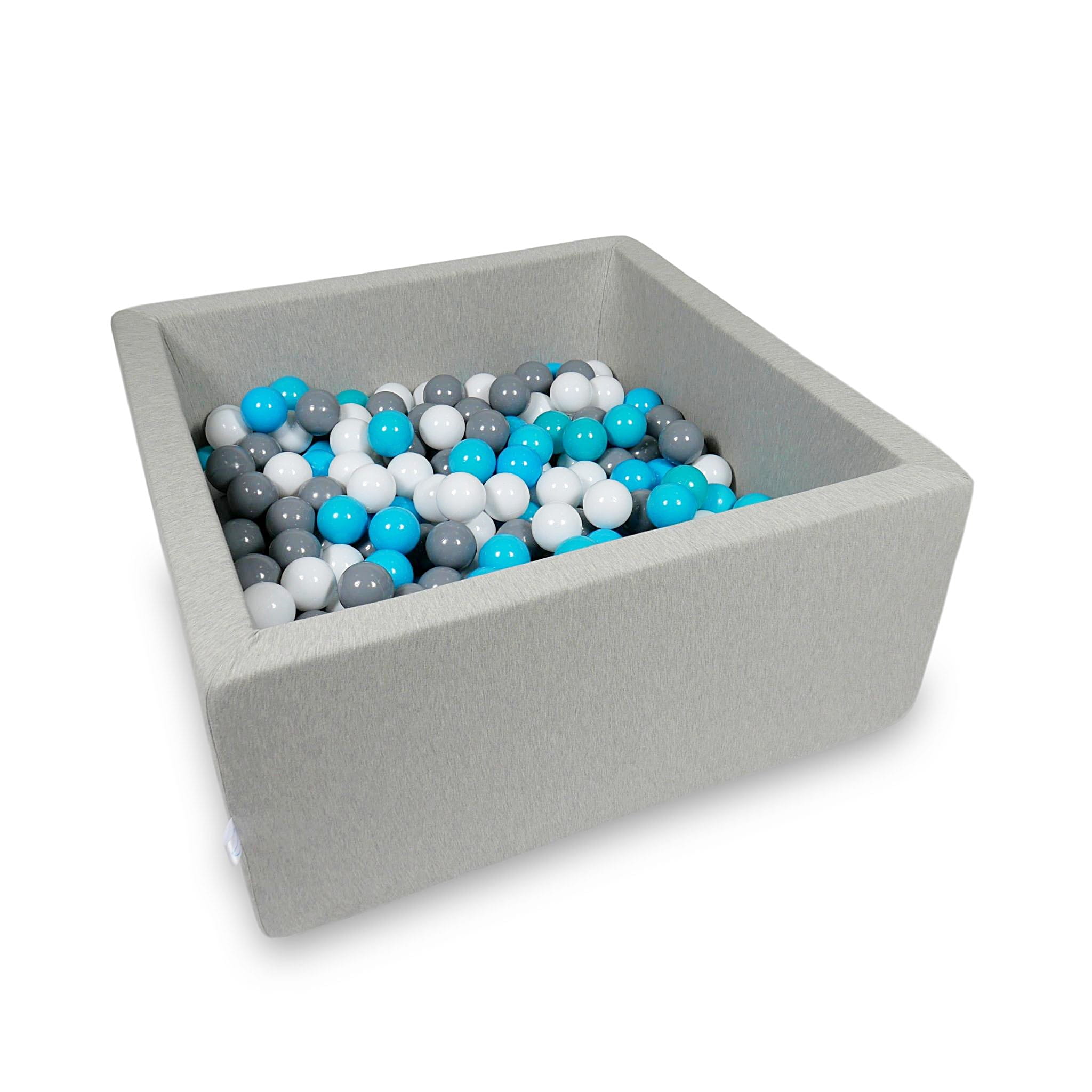 Ball Pit 90x90x40cm light gray with balls 400pcs: turquoise, white, gray Bubblepools.eu