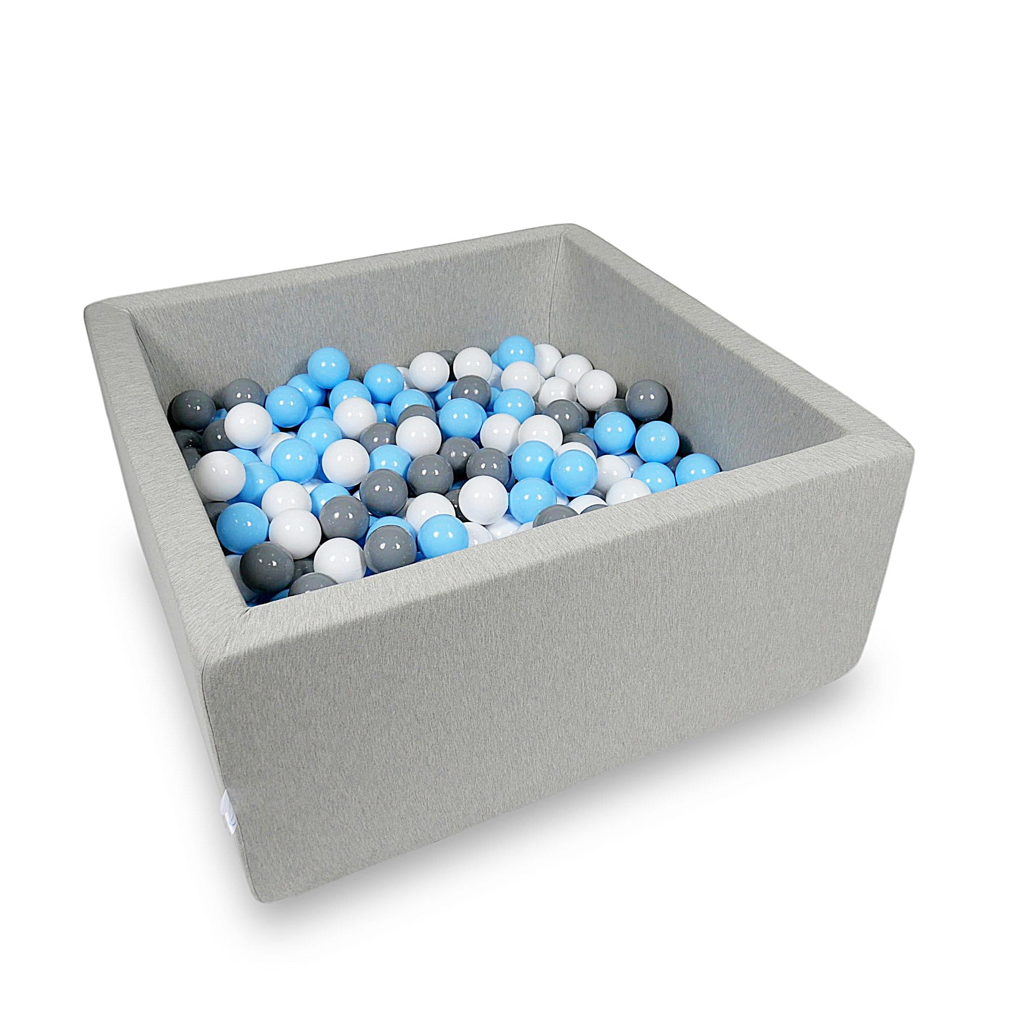 Ball Pit 90x90x40cm light gray with balls 400pcs: baby blue, white, gray Bubblepools.eu