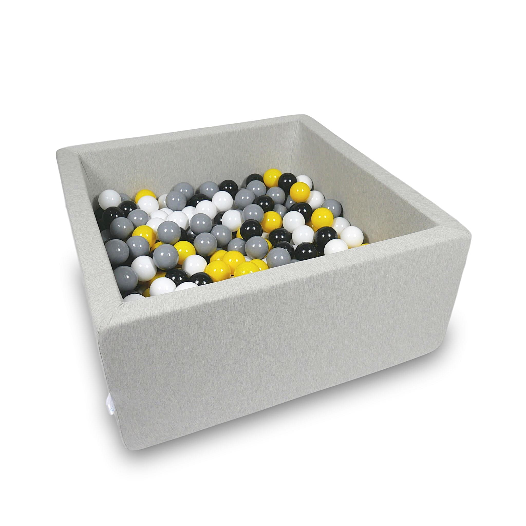 Ball Pit 90x90x40cm light gray with balls 400pcs: yellow, white, gray, black Bubblepools.eu
