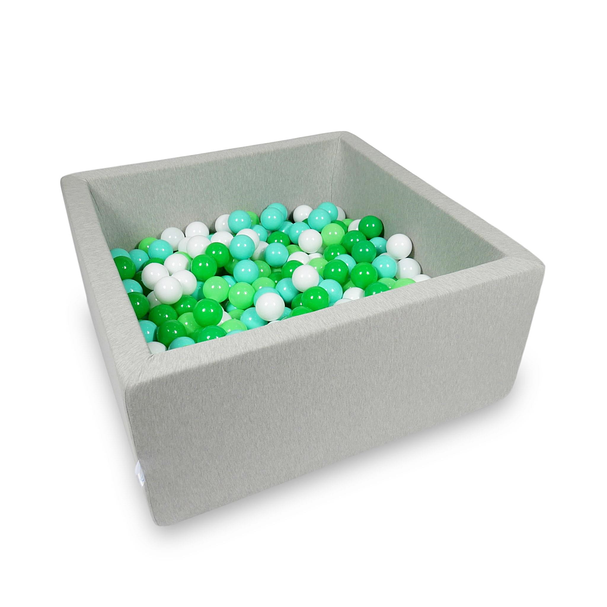 Ball Pit 90x90x40cm light gray with balls 400pcs: white, celadon, mint, green Bubblepools.eu