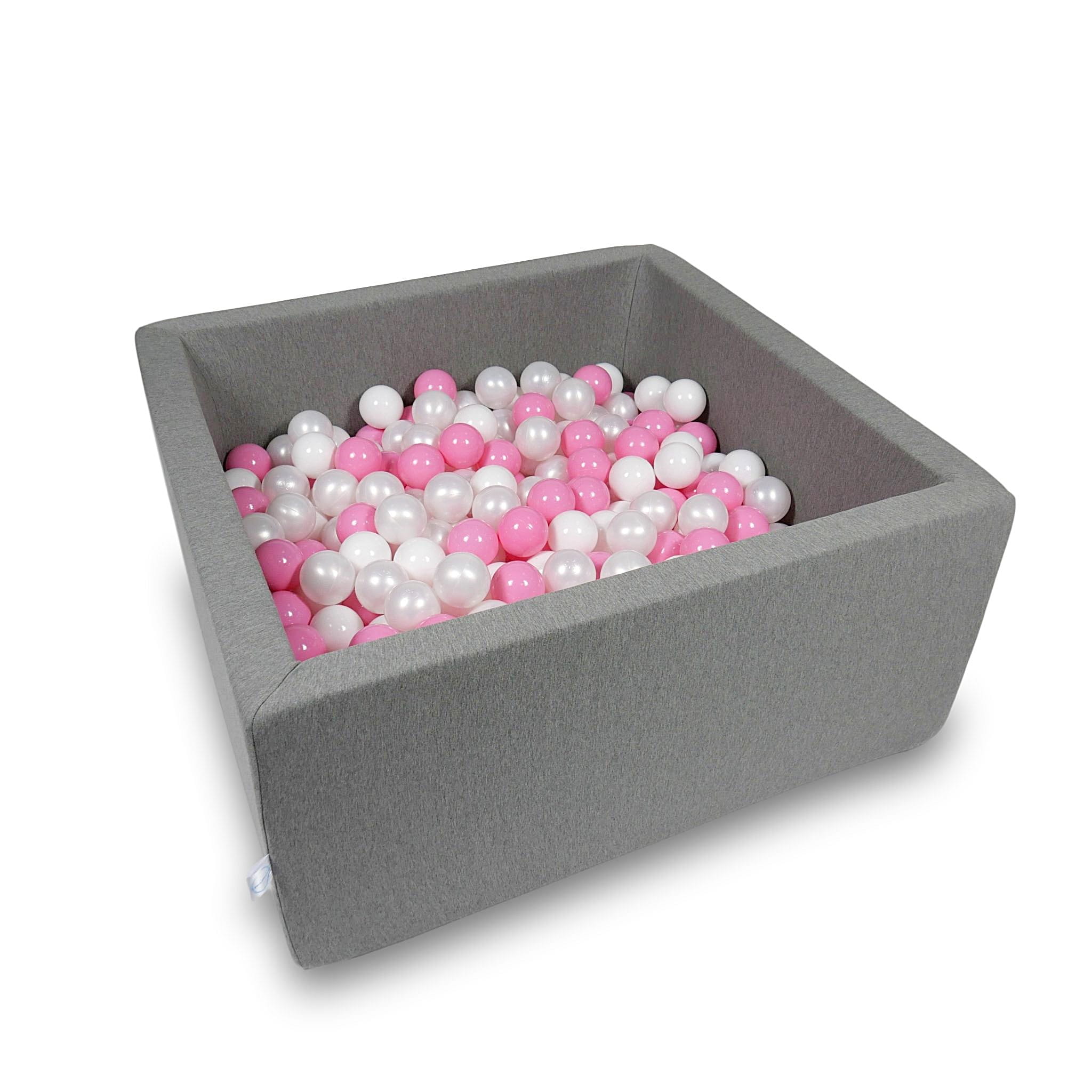 Ball Pit 90x90x40cm gray with balls 400pcs: white, pearl, powder pink Bubblepools.eu