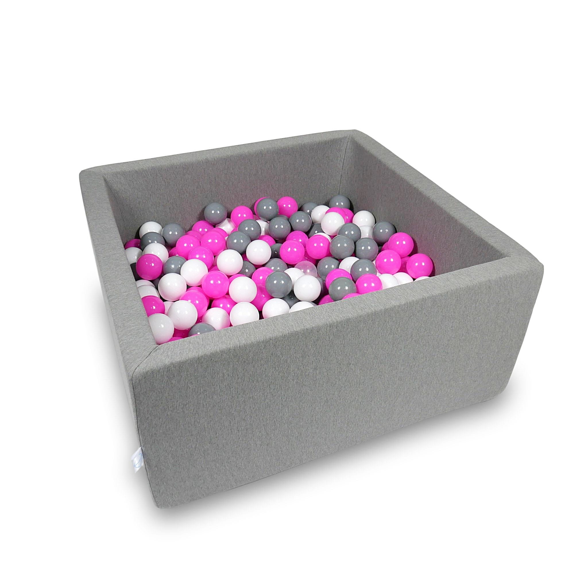 Ball Pit 90x90x40cm gray with balls 400pcs: white, gray, pink Bubblepools.eu