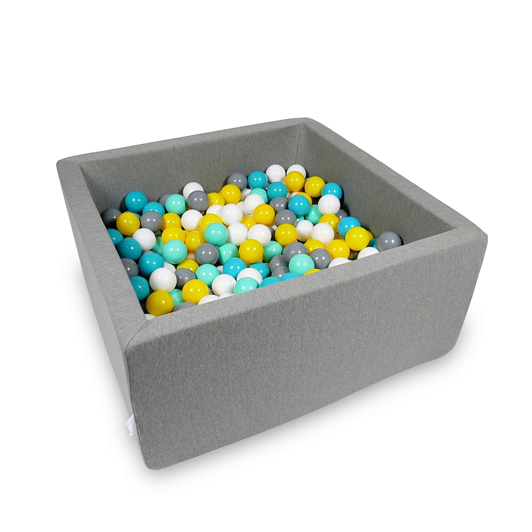 Ball Pit 90x90x40cm gray with balls 400pcs: white, gray, turquoise, yellow, mint Bubblepools.eu