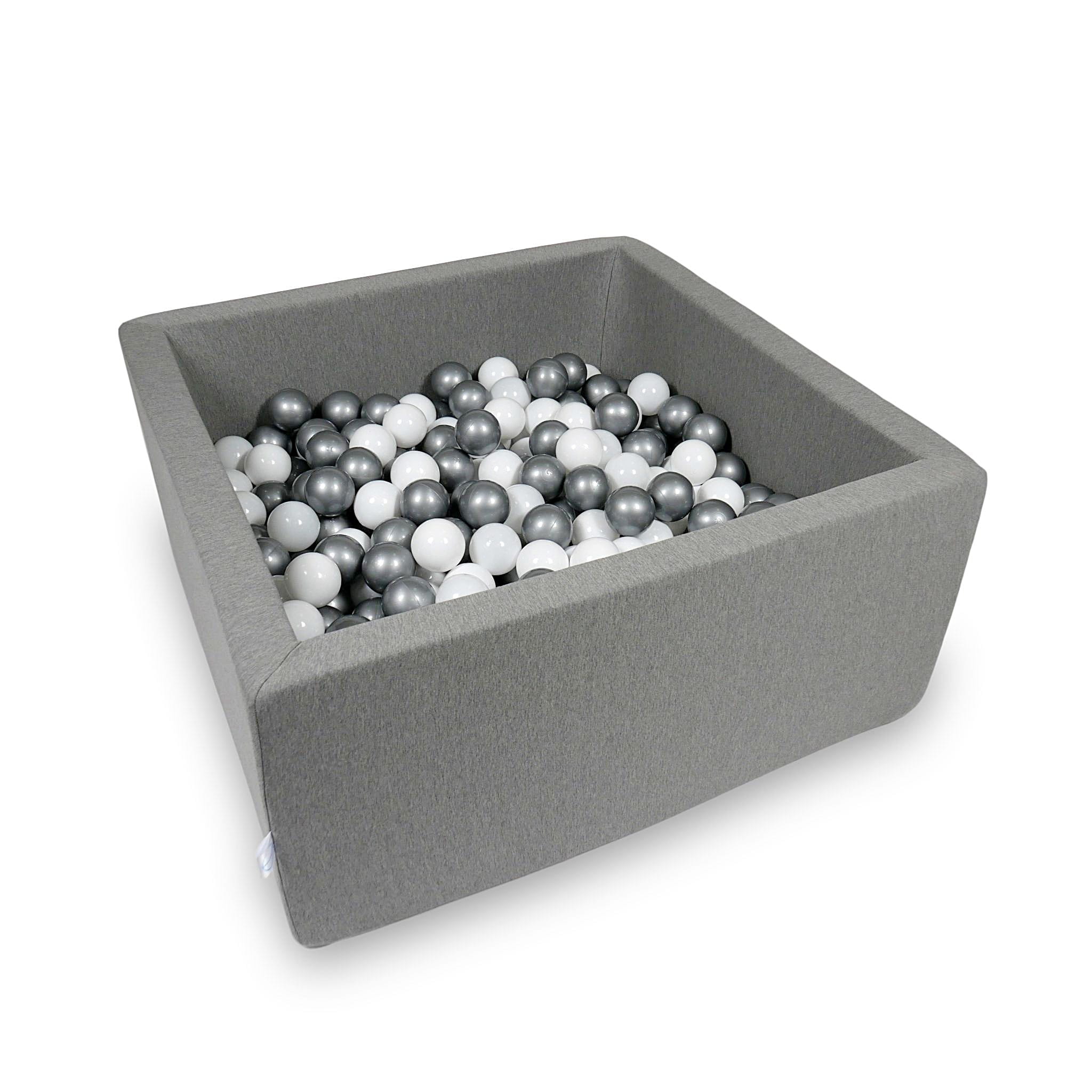 Ball Pit 90x90x40cm gray with balls 400pcs: white, silver Bubblepools.eu