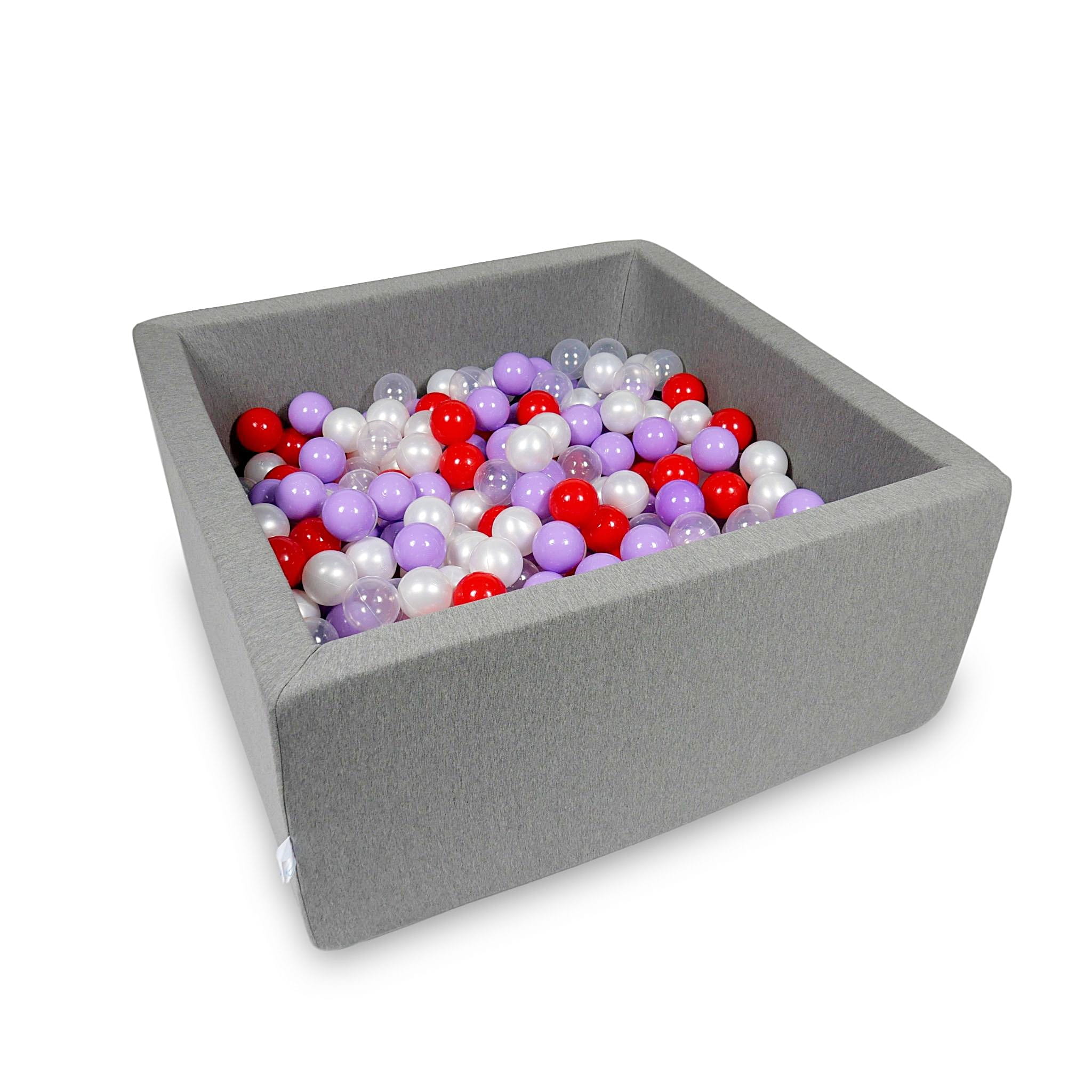 Ball Pit 90x90x40cm gray with balls 400pcs: transparent, pearl, heather, red Bubblepools.eu