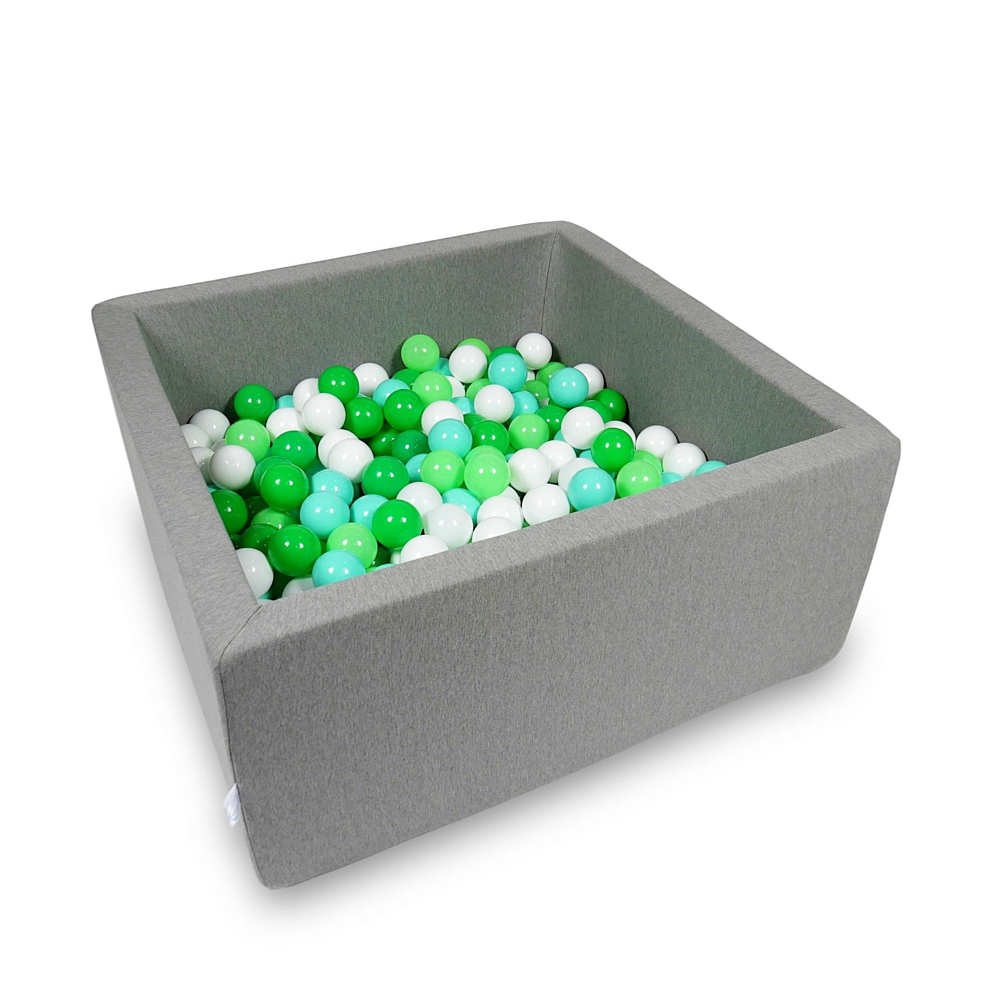 Ball Pit 90x90x40cm gray with balls 400pcs: white, celadon, mint, green Bubblepools.eu