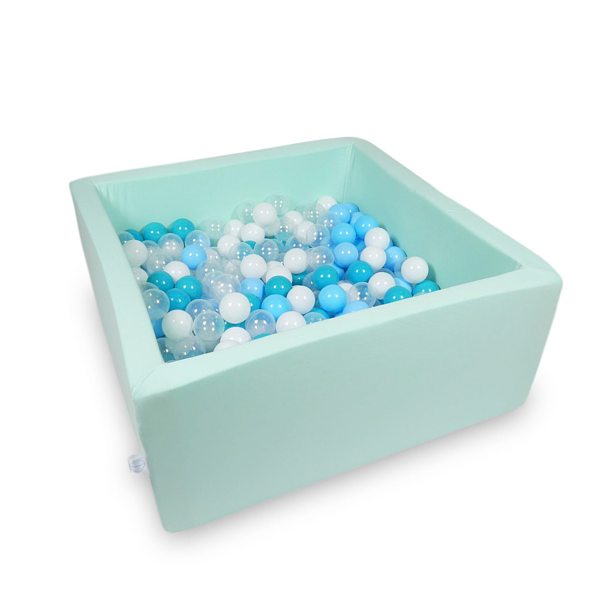 Ball Pit 90x90x40cm mint with balls 400pcs: turquoise, white, transparent, baby blue Bubblepools.eu