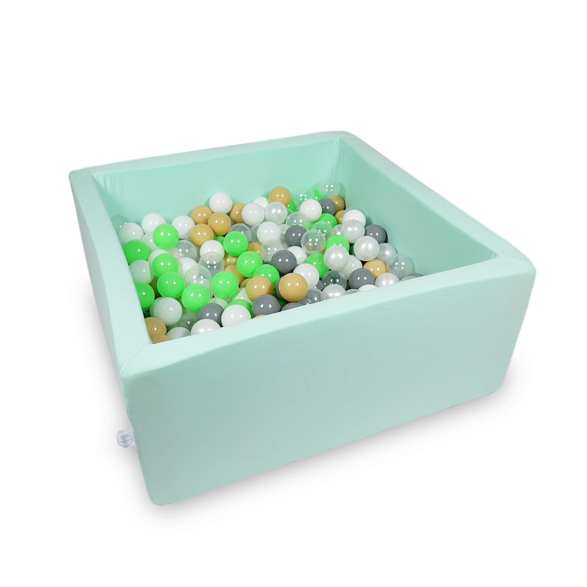 Ball Pit 90x90x40cm mint with balls 400pcs: celadon, white, transparent, pearl, beige, gray Bubblepools.eu