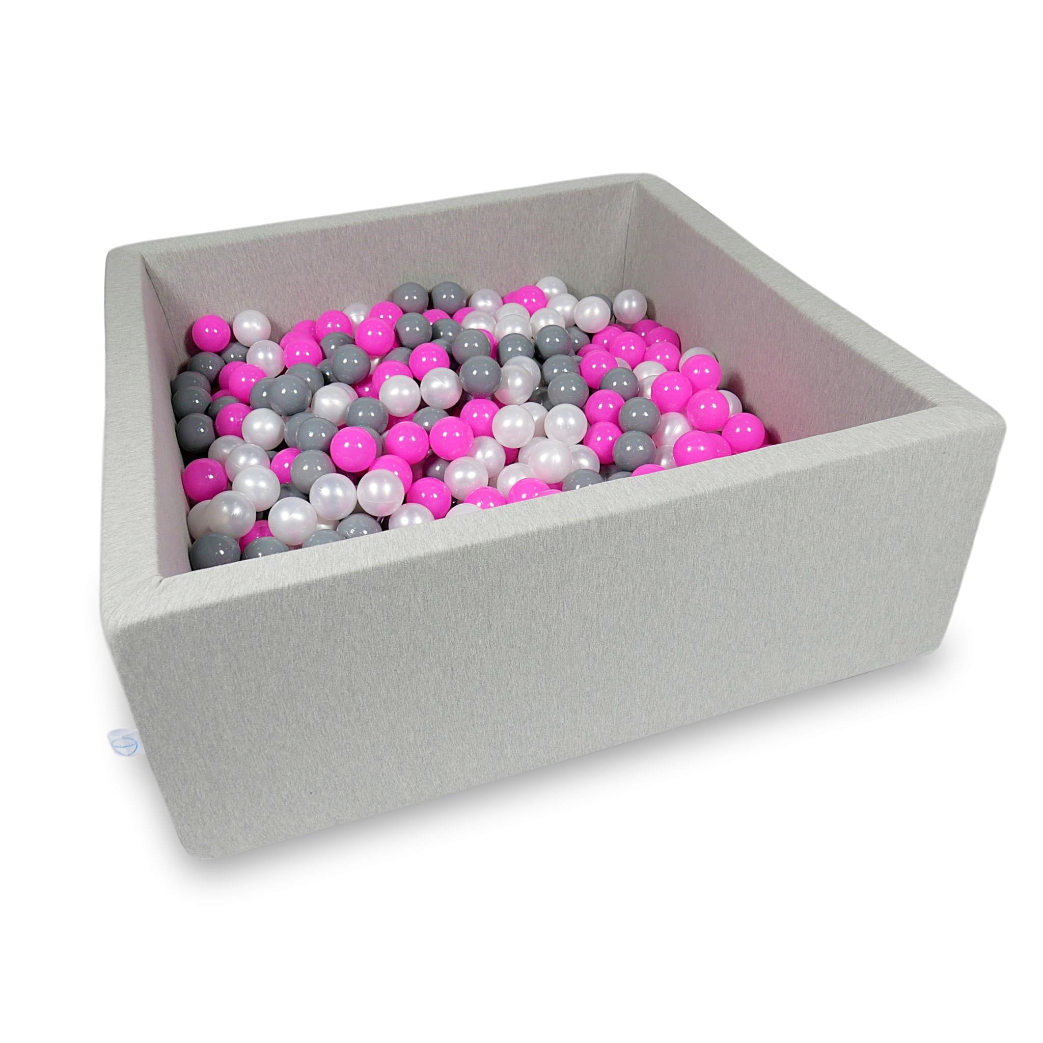 Ball Pit 110x110x40cm light gray with balls 600pcs: pink, pearl, gray Bubblepools.eu