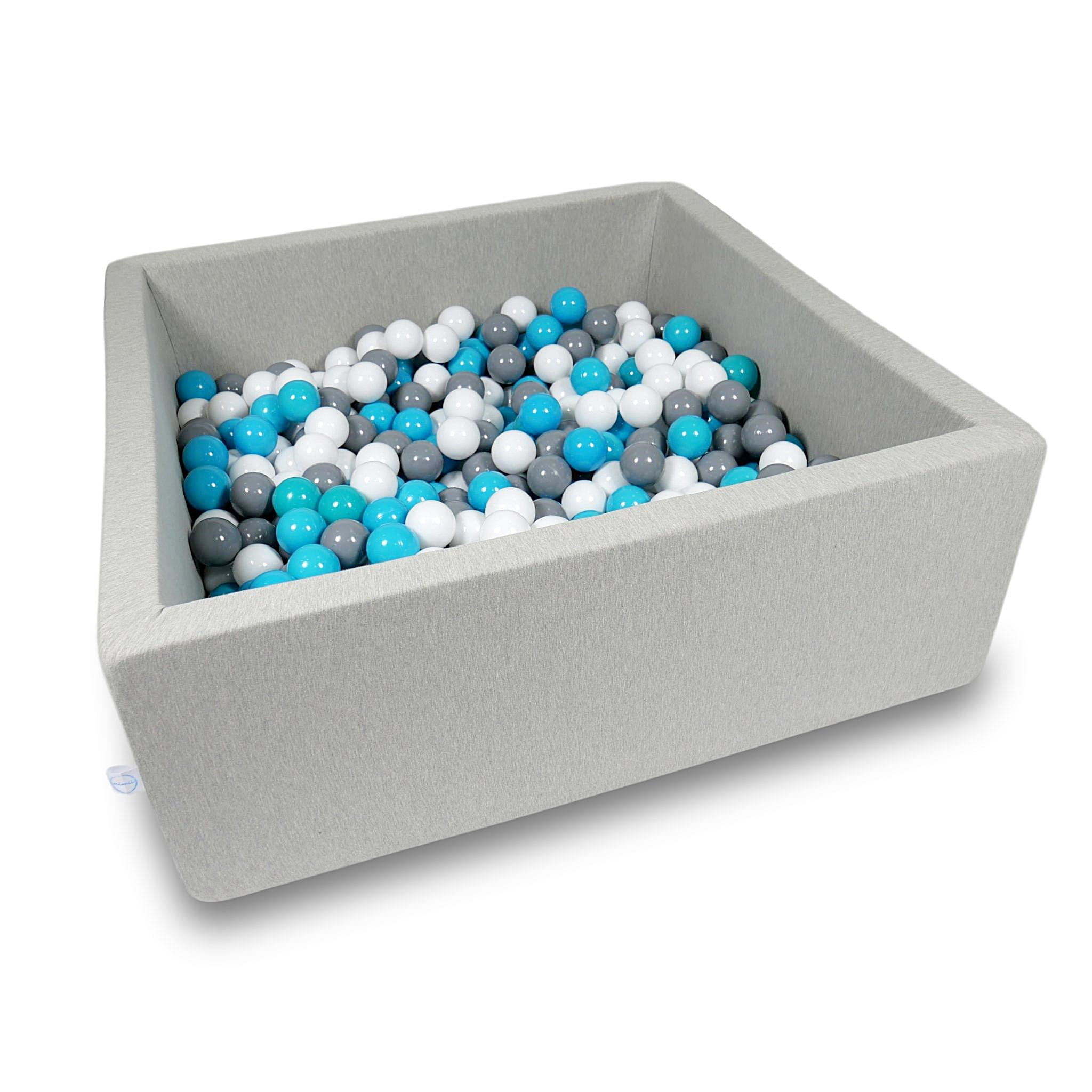 Ball Pit 110x110x40cm light gray with balls 600pcs: turquoise, white, gray Bubblepools.eu