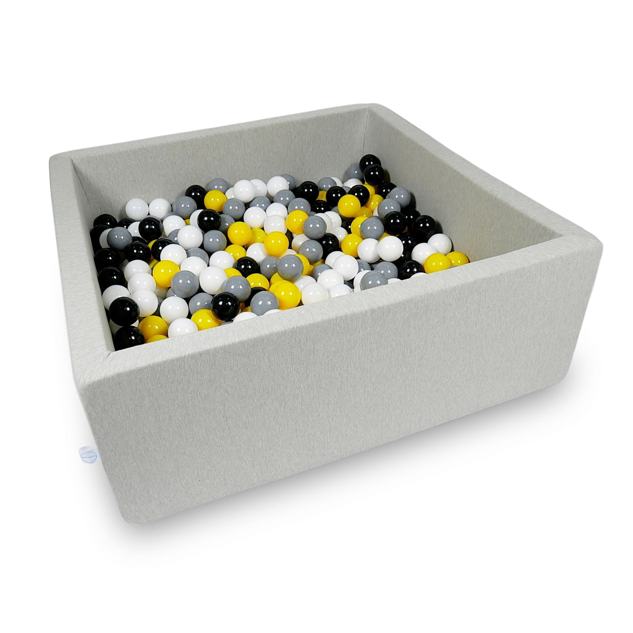 Ball Pit 110x110x40cm light gray with balls 600pcs: yellow, white, gray, black Bubblepools.eu