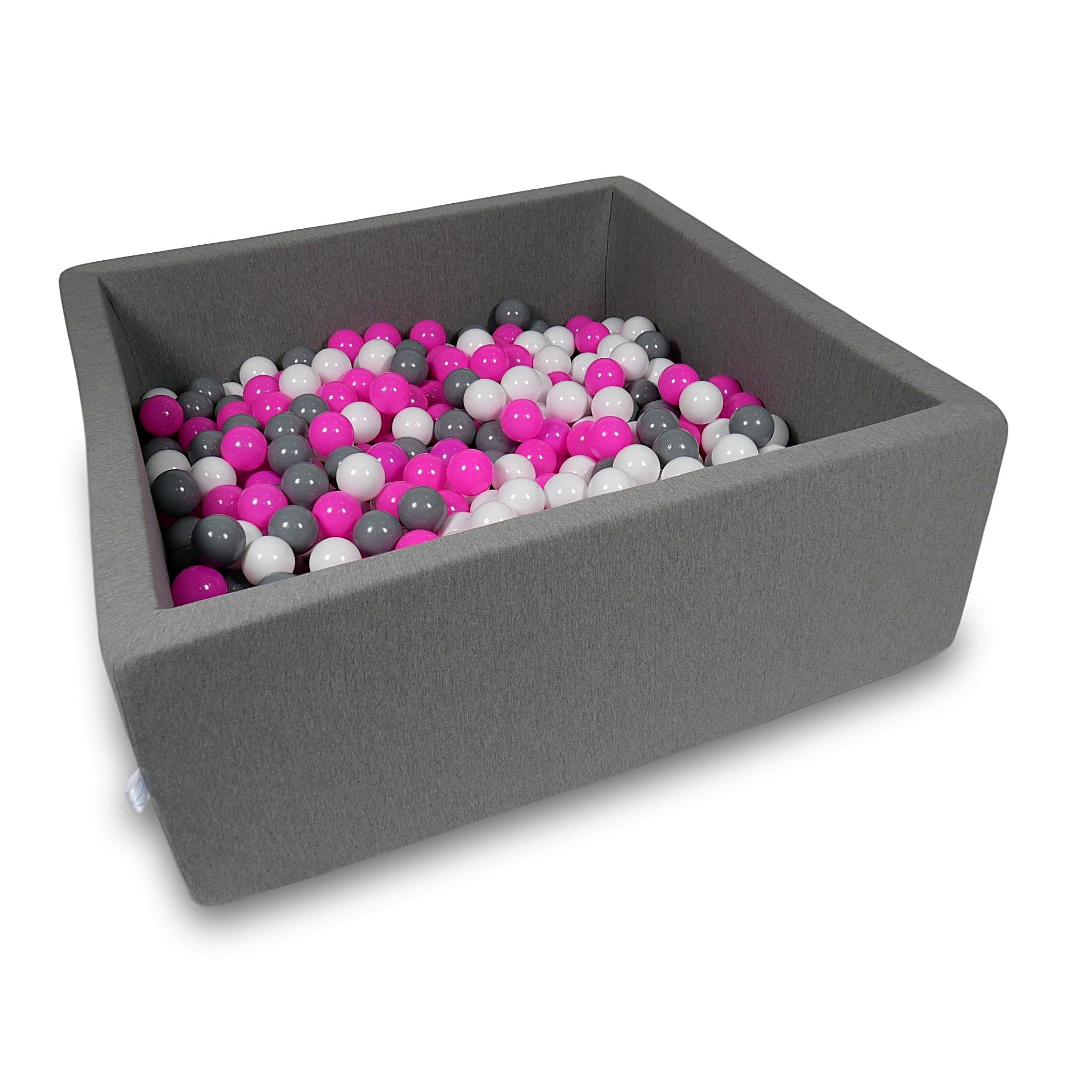 Ball Pit 110x110x40cm gray with balls 600pcs: white, gray, pink Bubblepools.eu