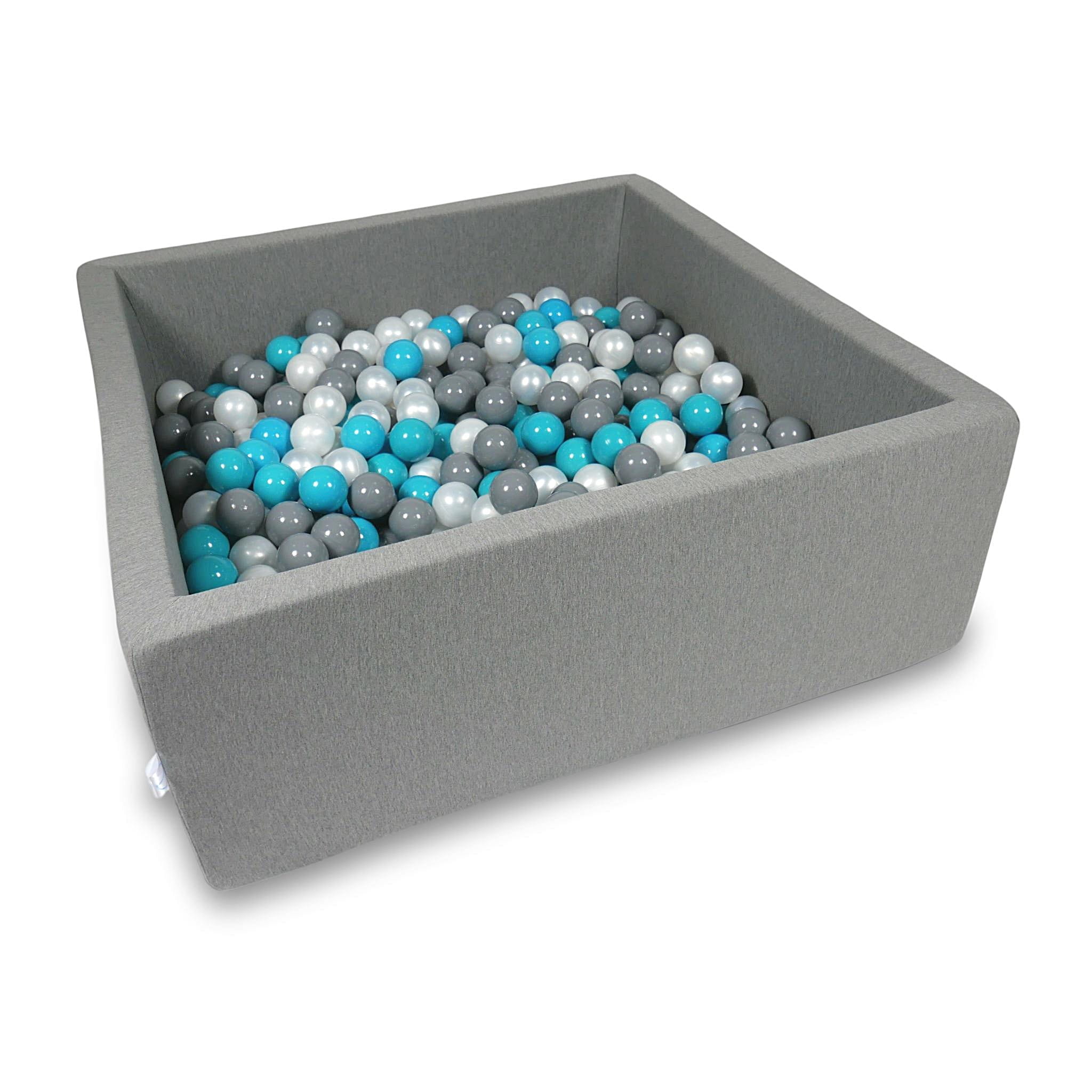 Ball Pit 110x110x40cm gray with balls 600pcs: turquoise, gray, pearl Bubblepools.eu