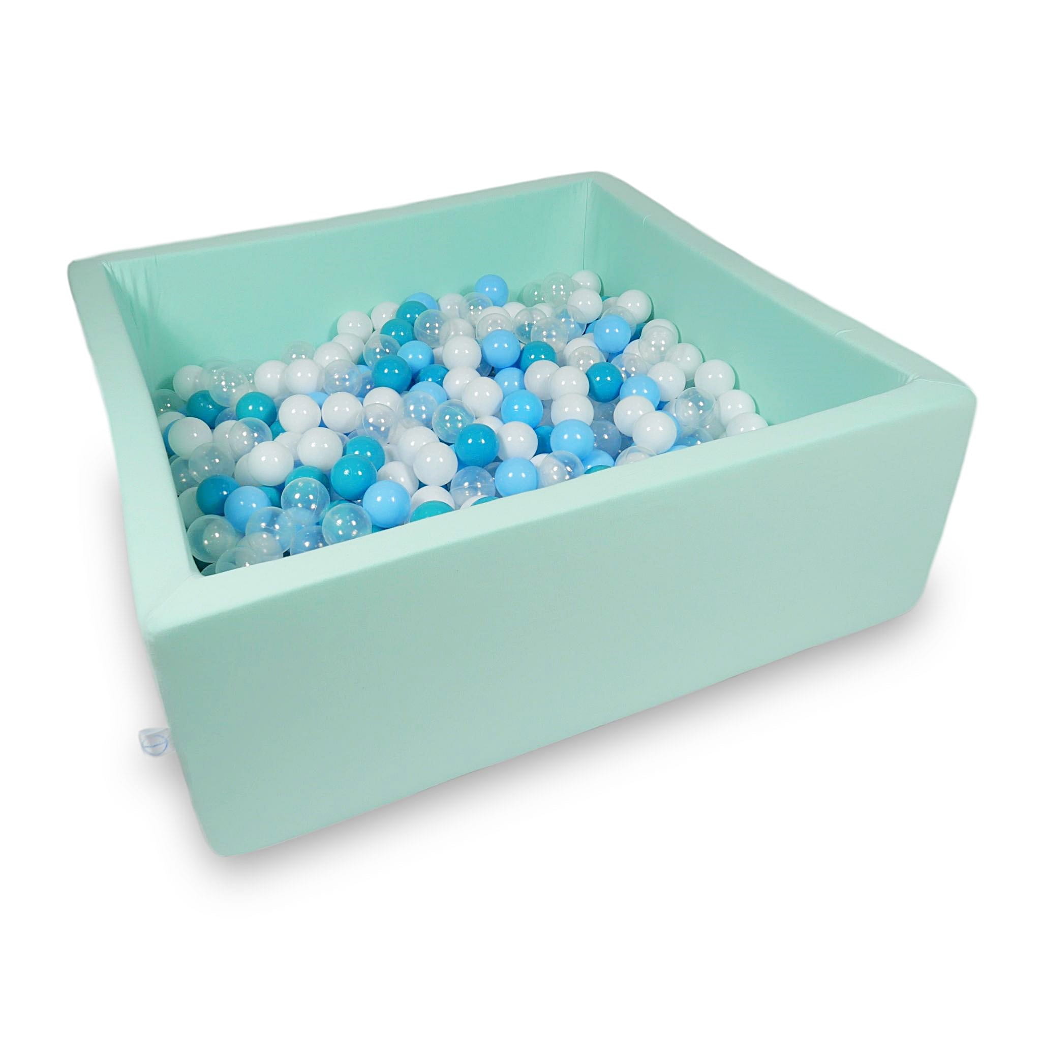 Ball Pit 110x110x40cm mint with balls 600pcs: turquoise, white, transparent, baby blue Bubblepools.eu