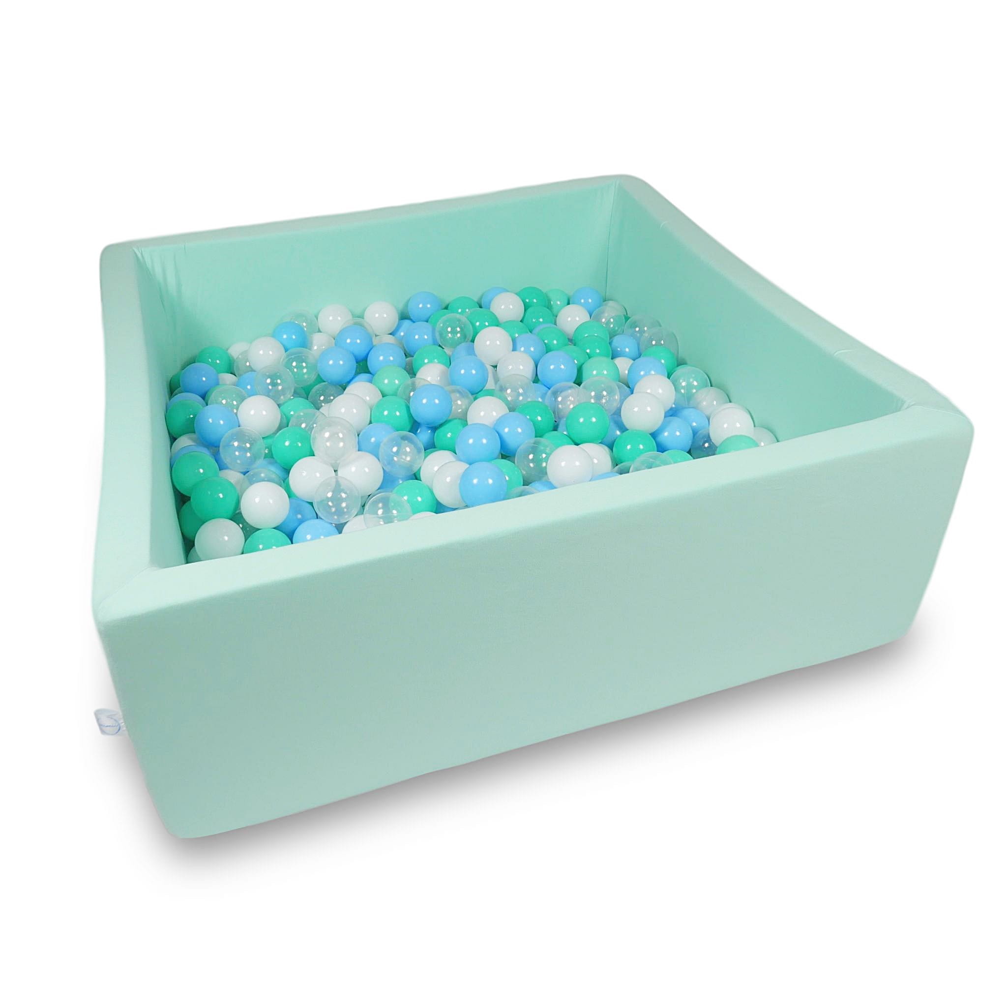 Ball Pit 110x110x40cm mint with balls 600pcs: baby blue, transparent, mint, white Bubblepools.eu