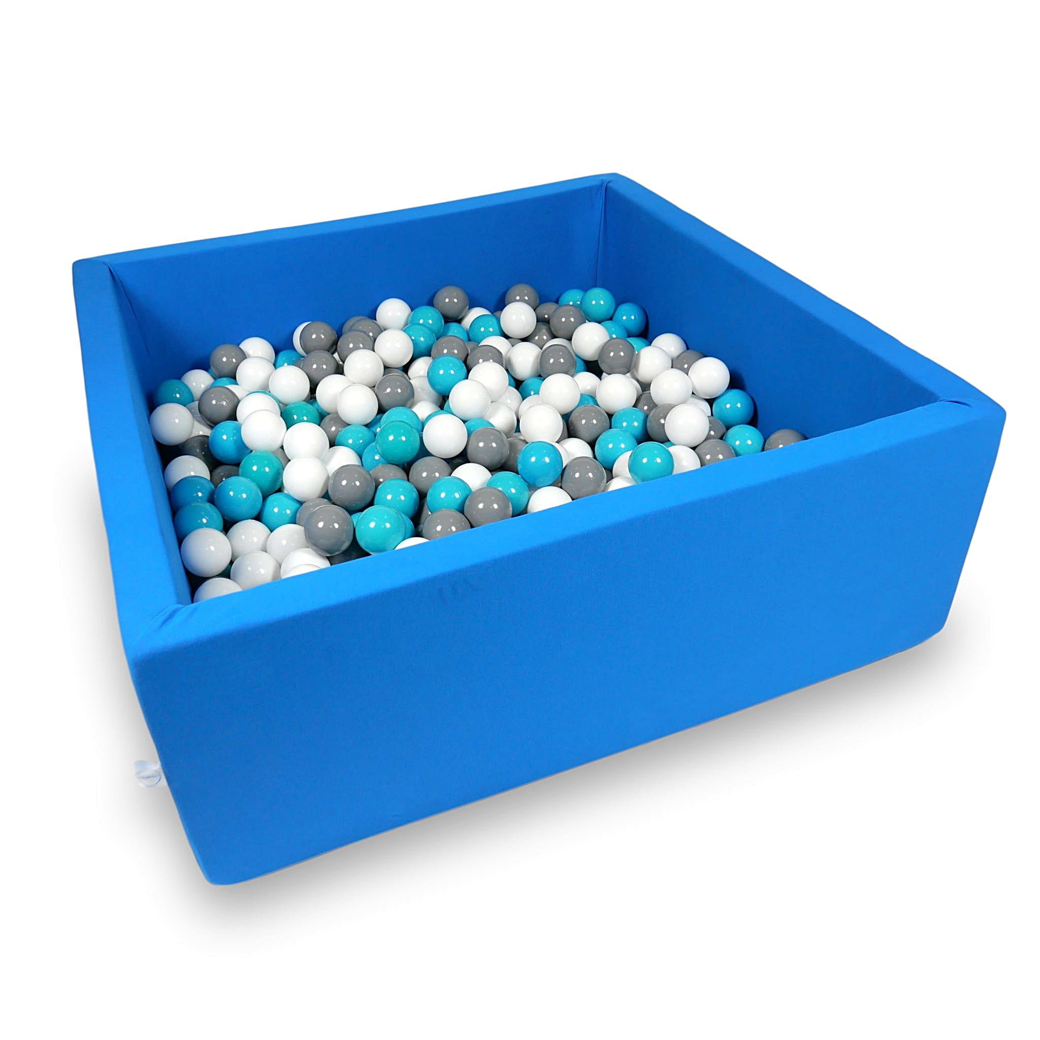 Ball Pit 110x110x40cm azure with balls 600pcs: white, gray, turquoise Bubblepools.eu