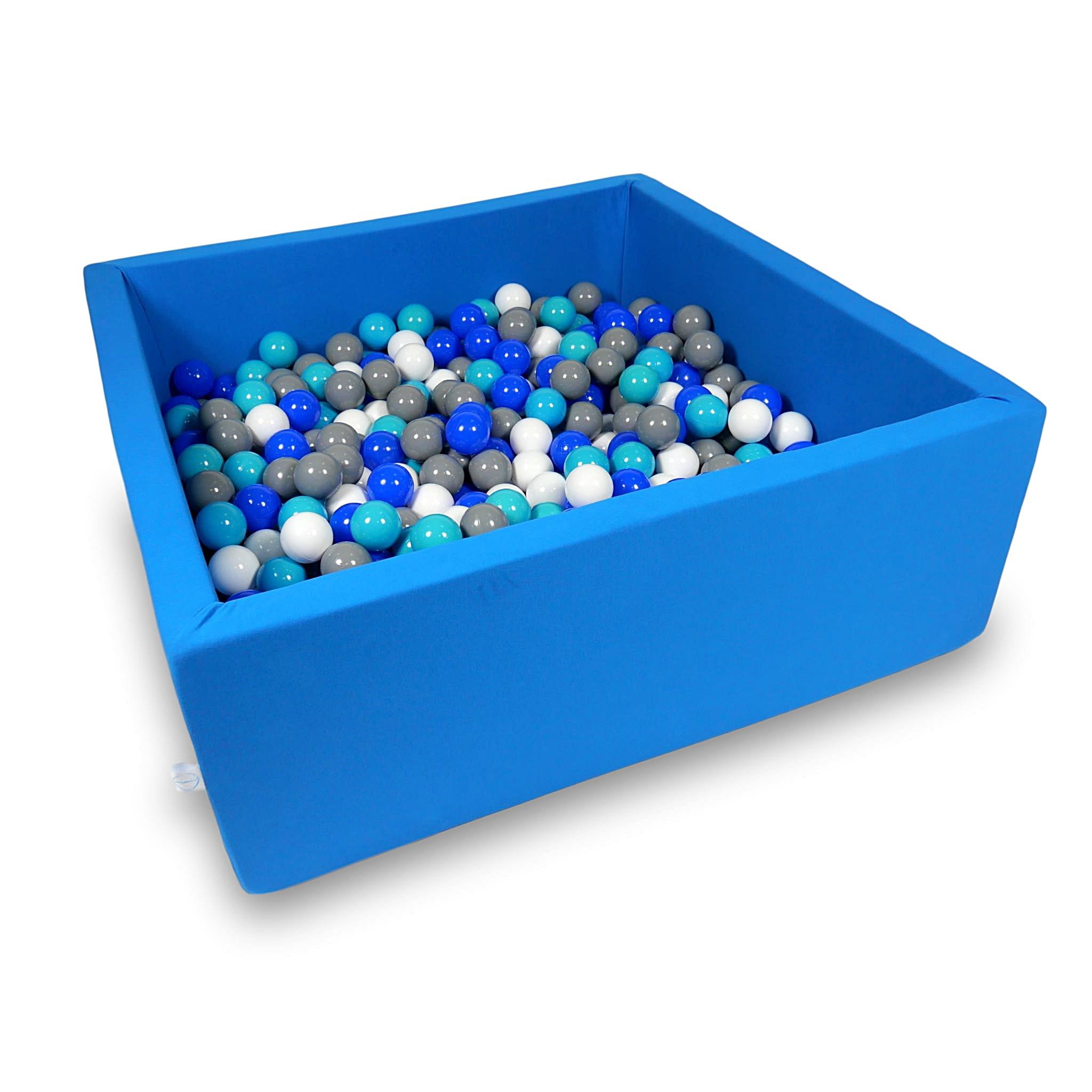 Ball Pit 110x110x40cm azure with balls 600pcs: turquoise, blue, white, gray Bubblepools.eu