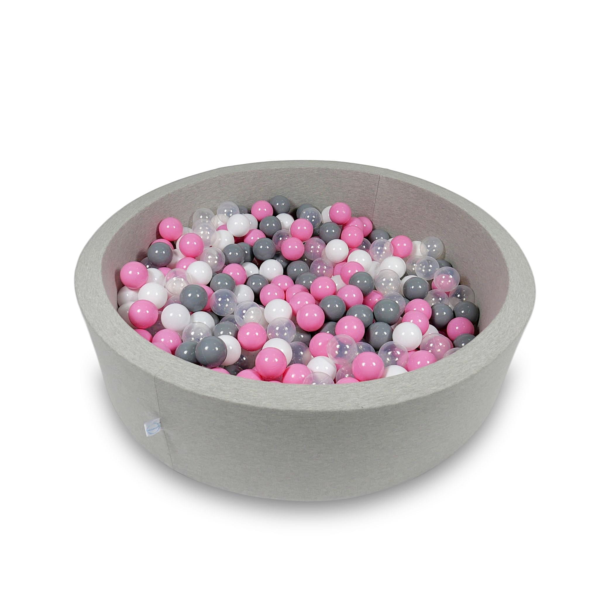 Ball Pit 110x30cm light gray with balls 400pcs: transparent, white, gray, powder pink Bubblepools.eu