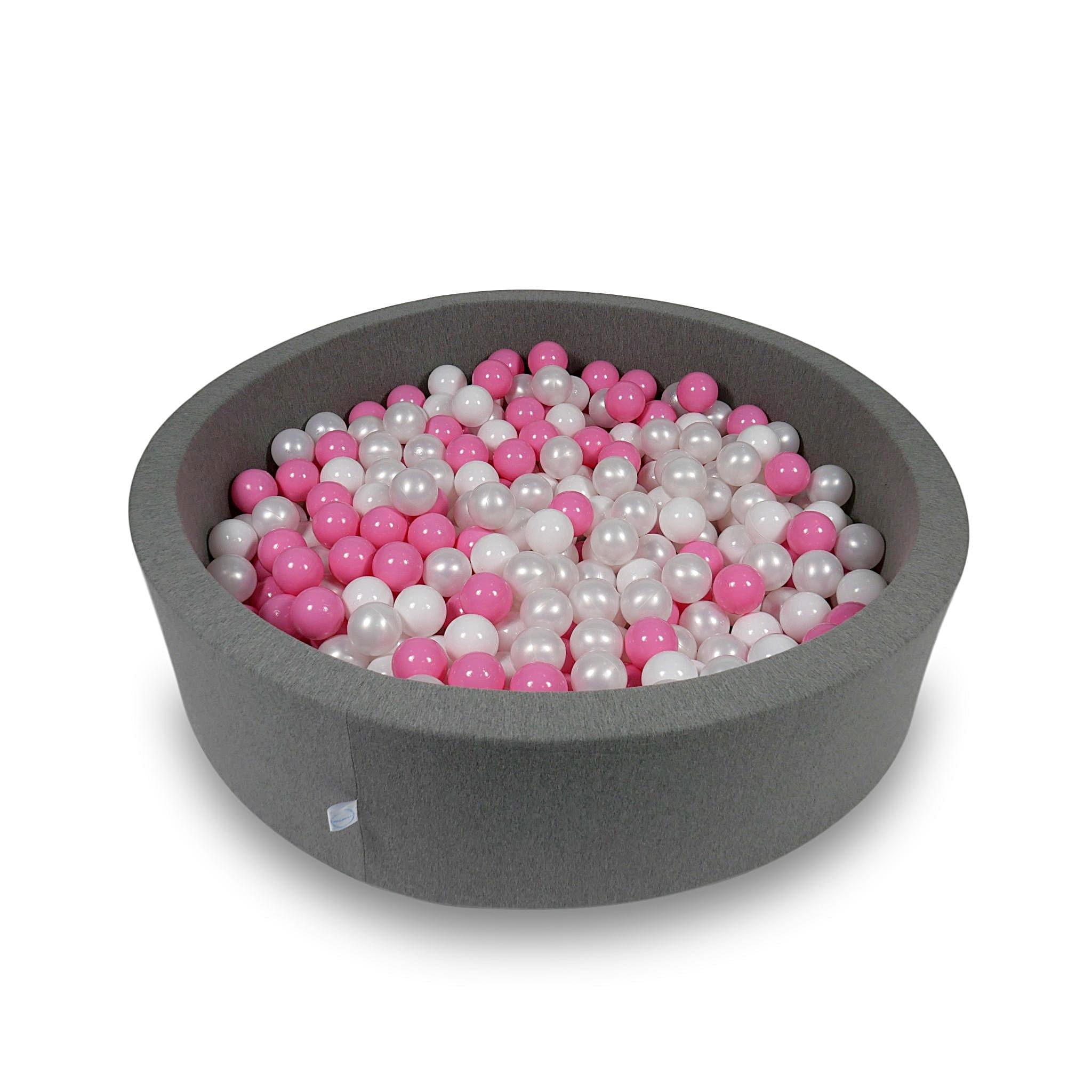 Ball Pit 110x30cm gray with balls 400pcs: white, pearl, powder pink Bubblepools.eu