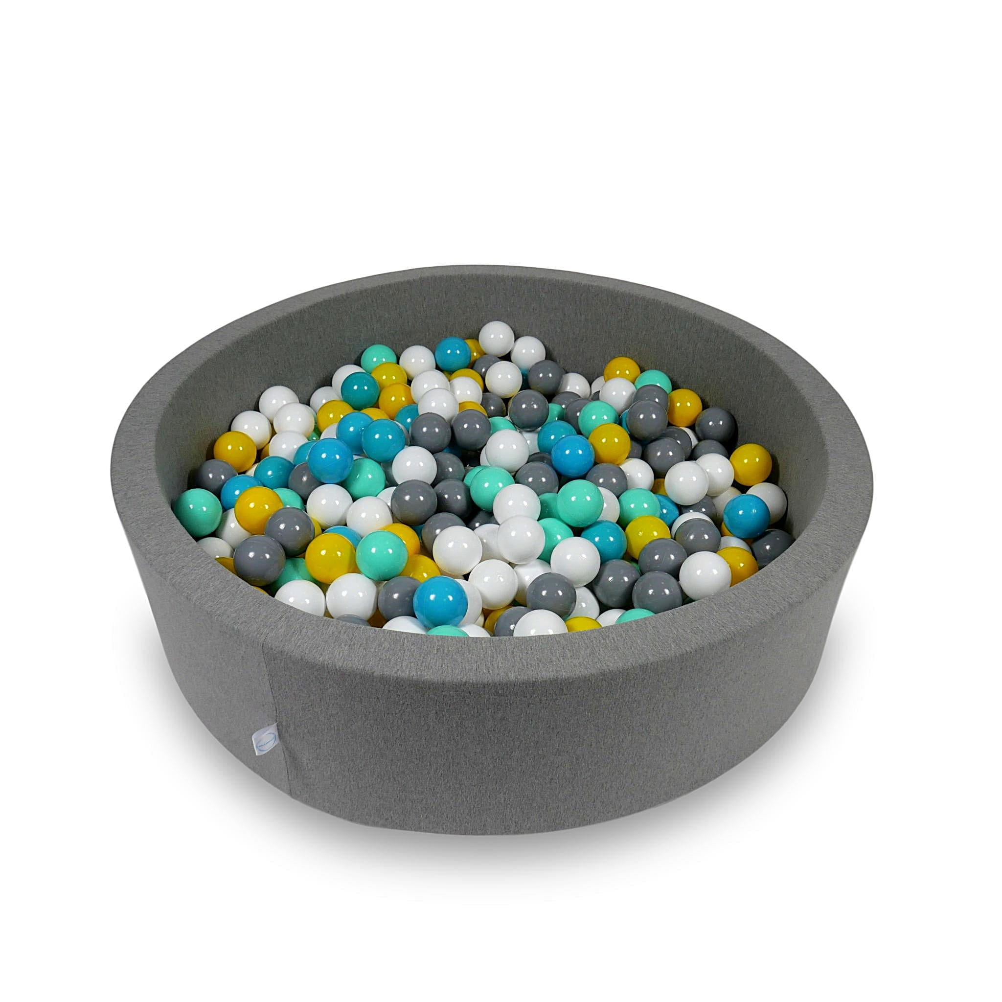 Ball Pit 110x30cm gray with balls 400pcs: white, gray, turquoise, yellow, mint Bubblepools.eu