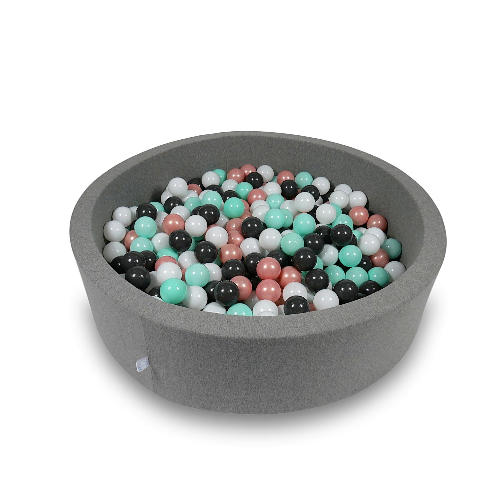 Ball Pit 110x30cm gray with balls 400pcs: white, rosegold, light mint, graphite Bubblepools.eu