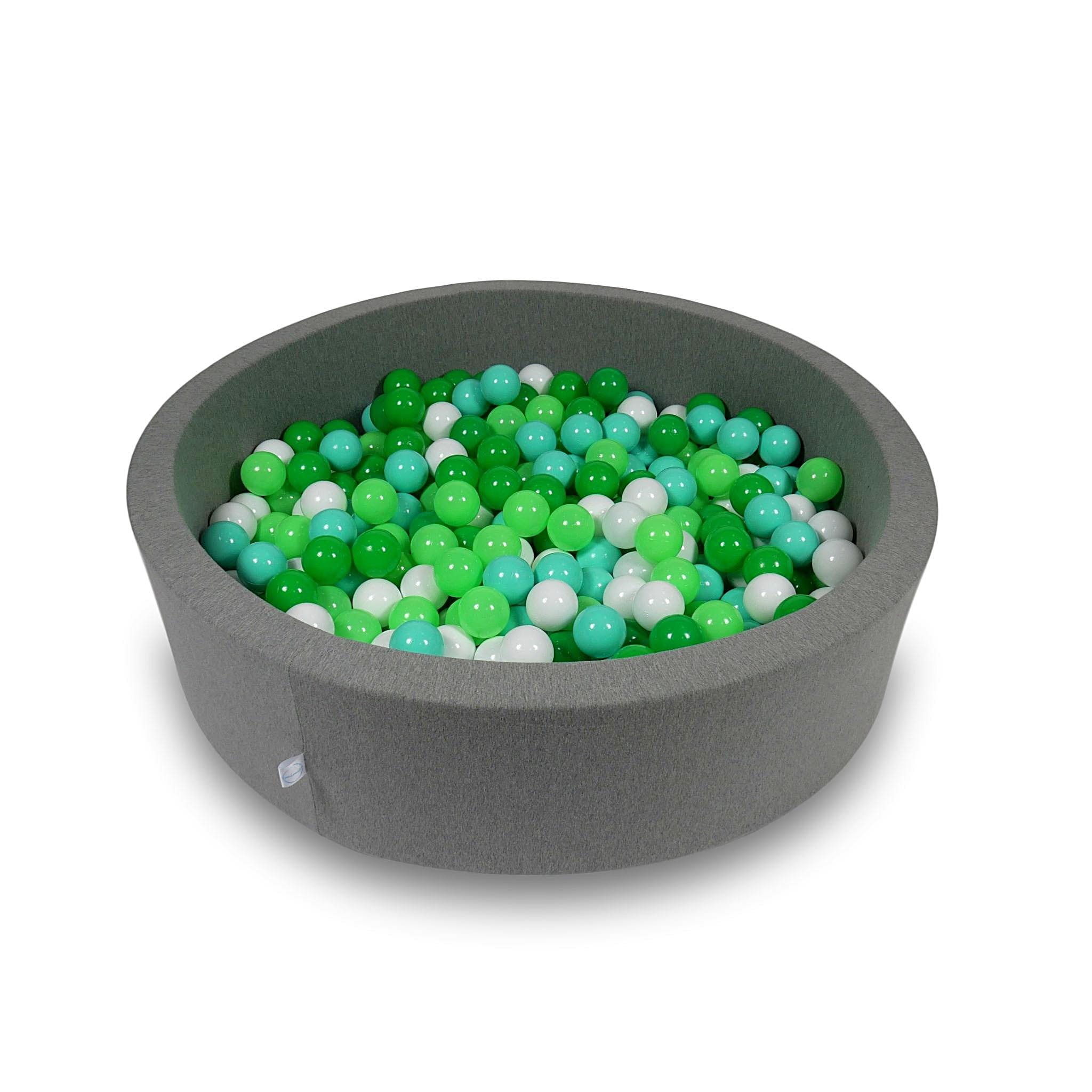 Ball Pit 110x30cm gray with balls 400pcs: white, celadon, mint, green Bubblepools.eu