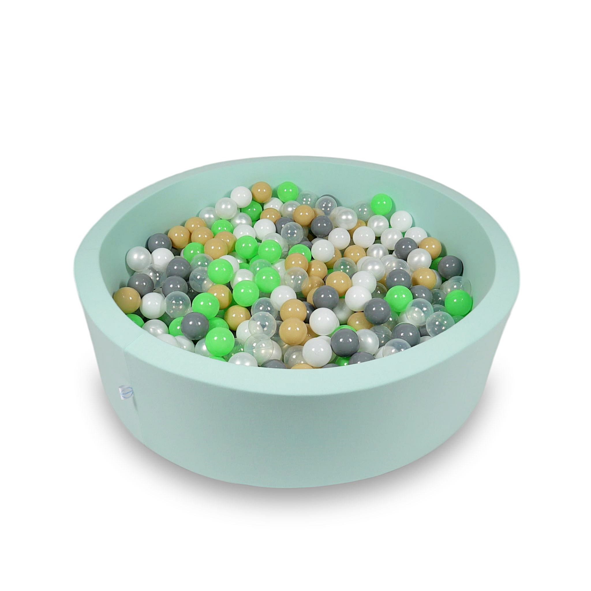 Ball Pit 110x30cm mint with balls 400pcs: celadon, white, transparent, pearl, beige, gray Bubblepools.eu
