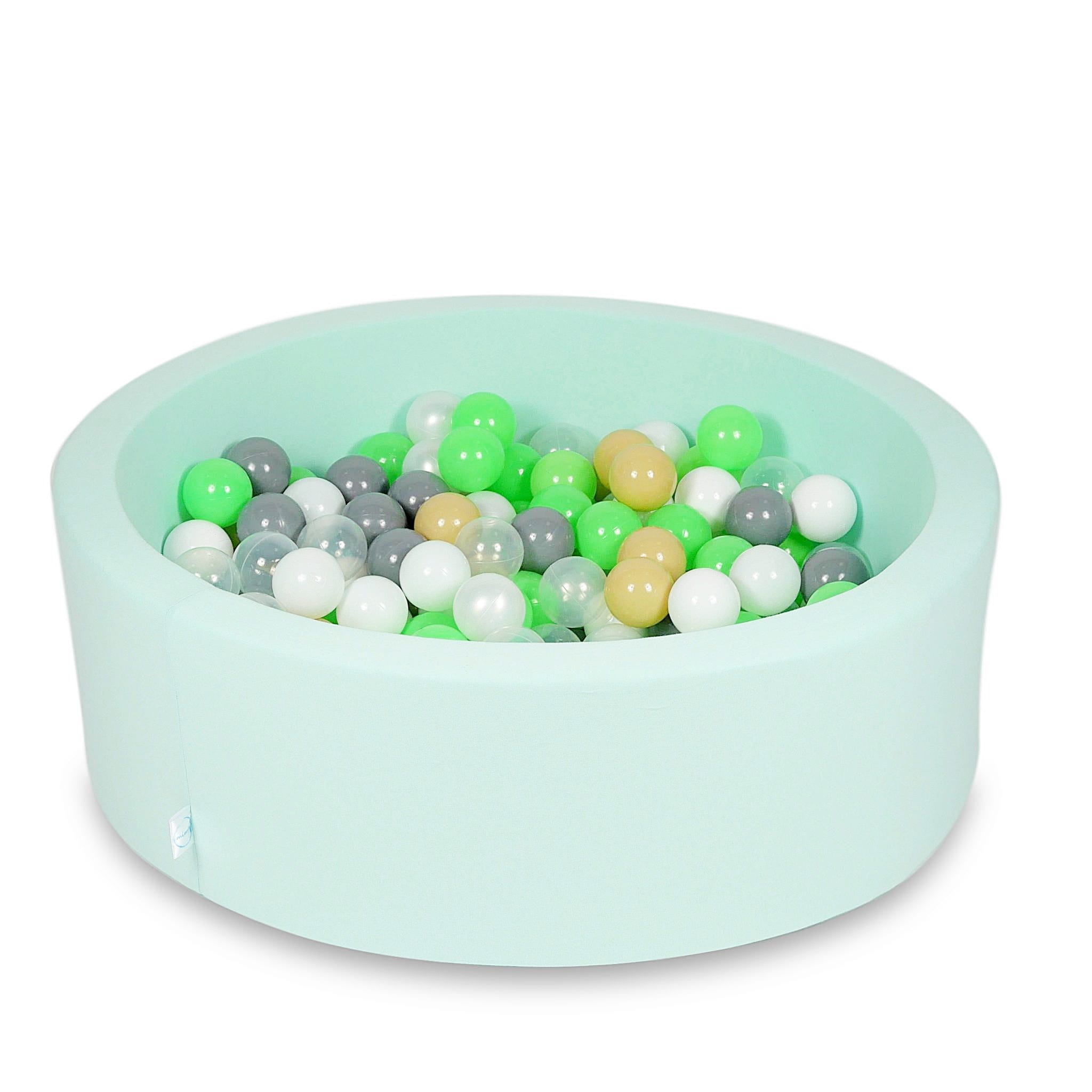 Ball Pit 90x30cm mint with balls 200pcs: celadon, white, transparent, pearl, beige, gray Bubblepools.eu
