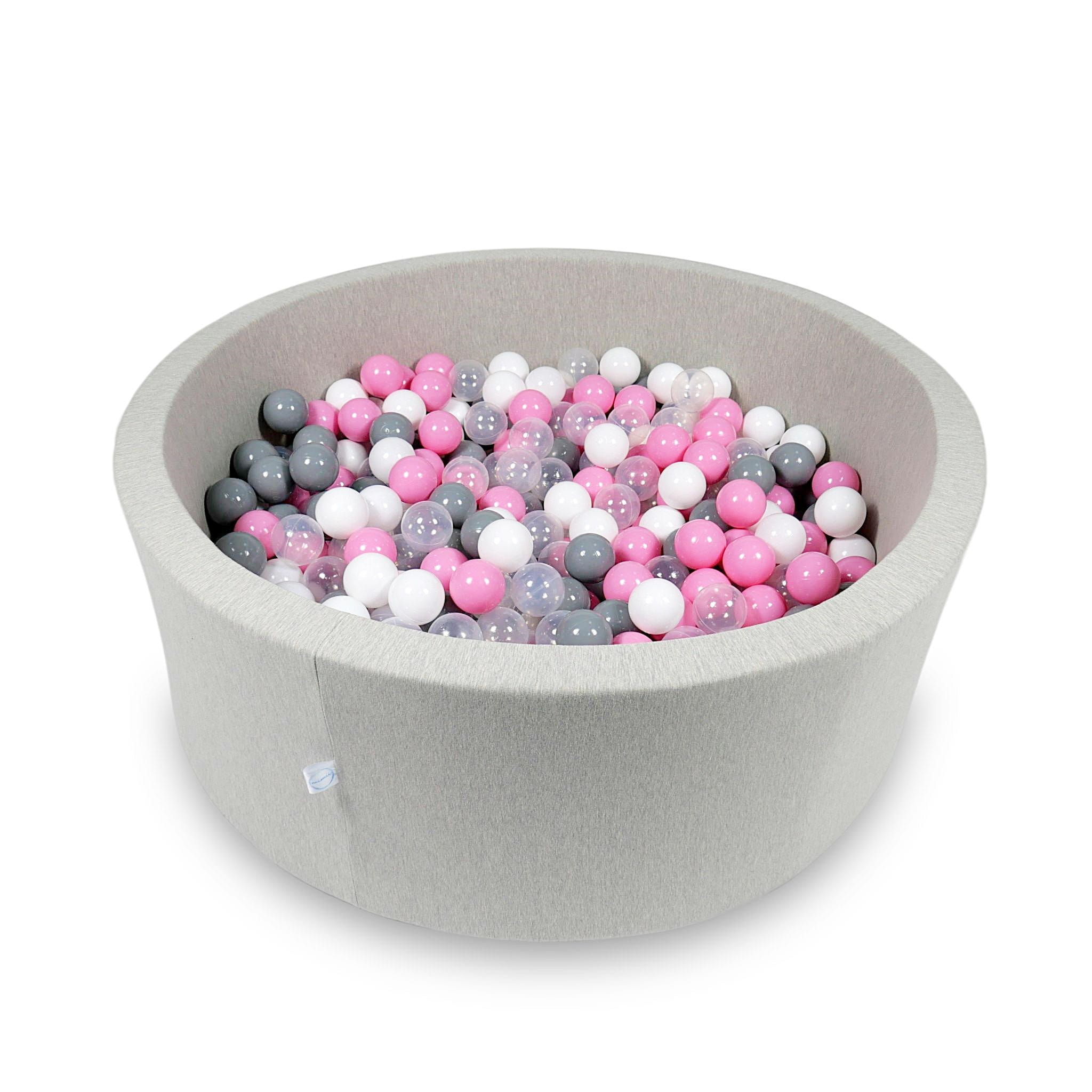 Ball Pit 110x40cm light gray with balls 500pcs: transparent, white, gray, powder pink Bubblepools.eu