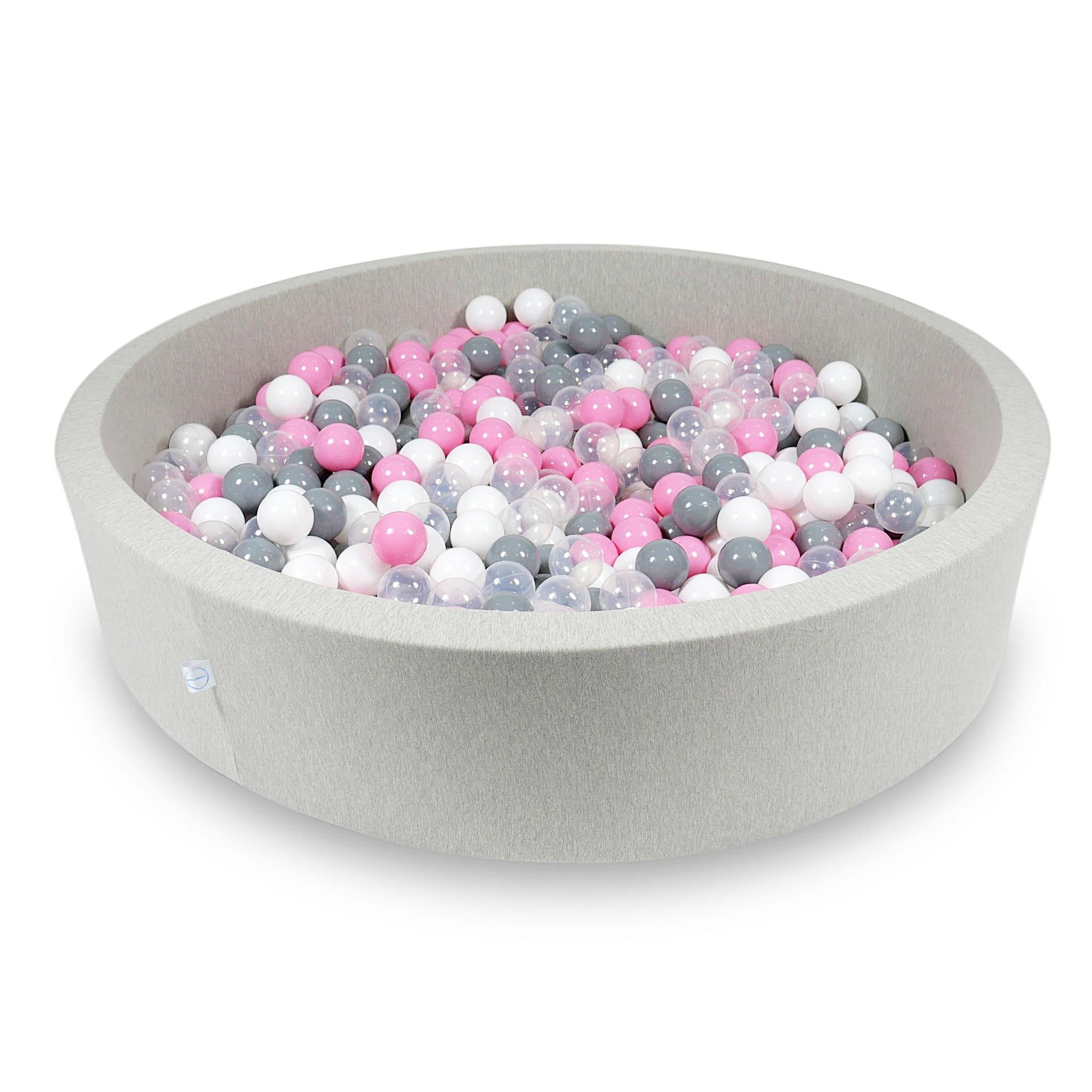 Ball Pit 130x30cm light gray with balls 600pcs: transparent, white, gray, powder pink Bubblepools.eu