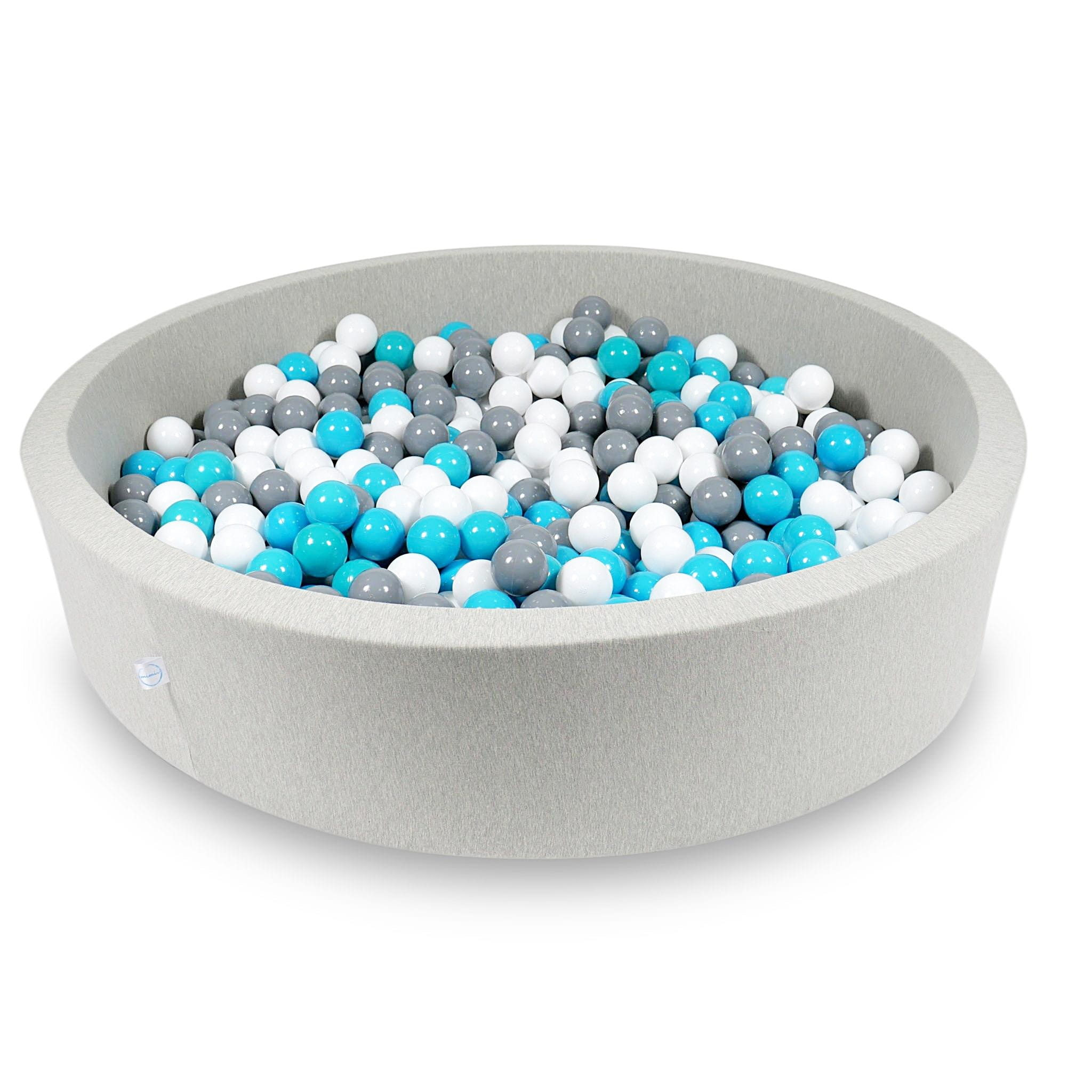 Ball Pit 130x30cm light gray with balls 600pcs: turquoise, white, gray Bubblepools.eu