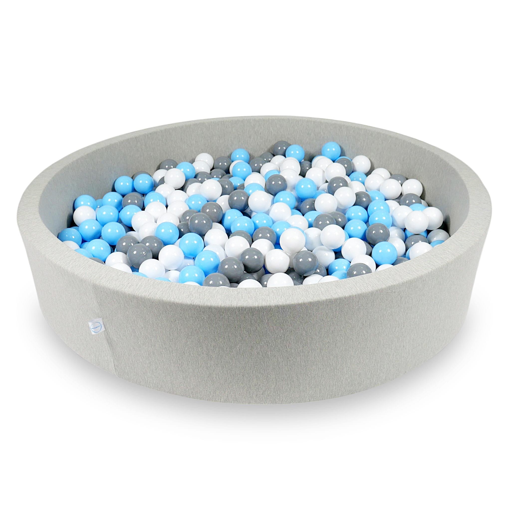 Ball Pit 130x30cm light gray with balls 600pcs: baby blue, white, gray Bubblepools.eu