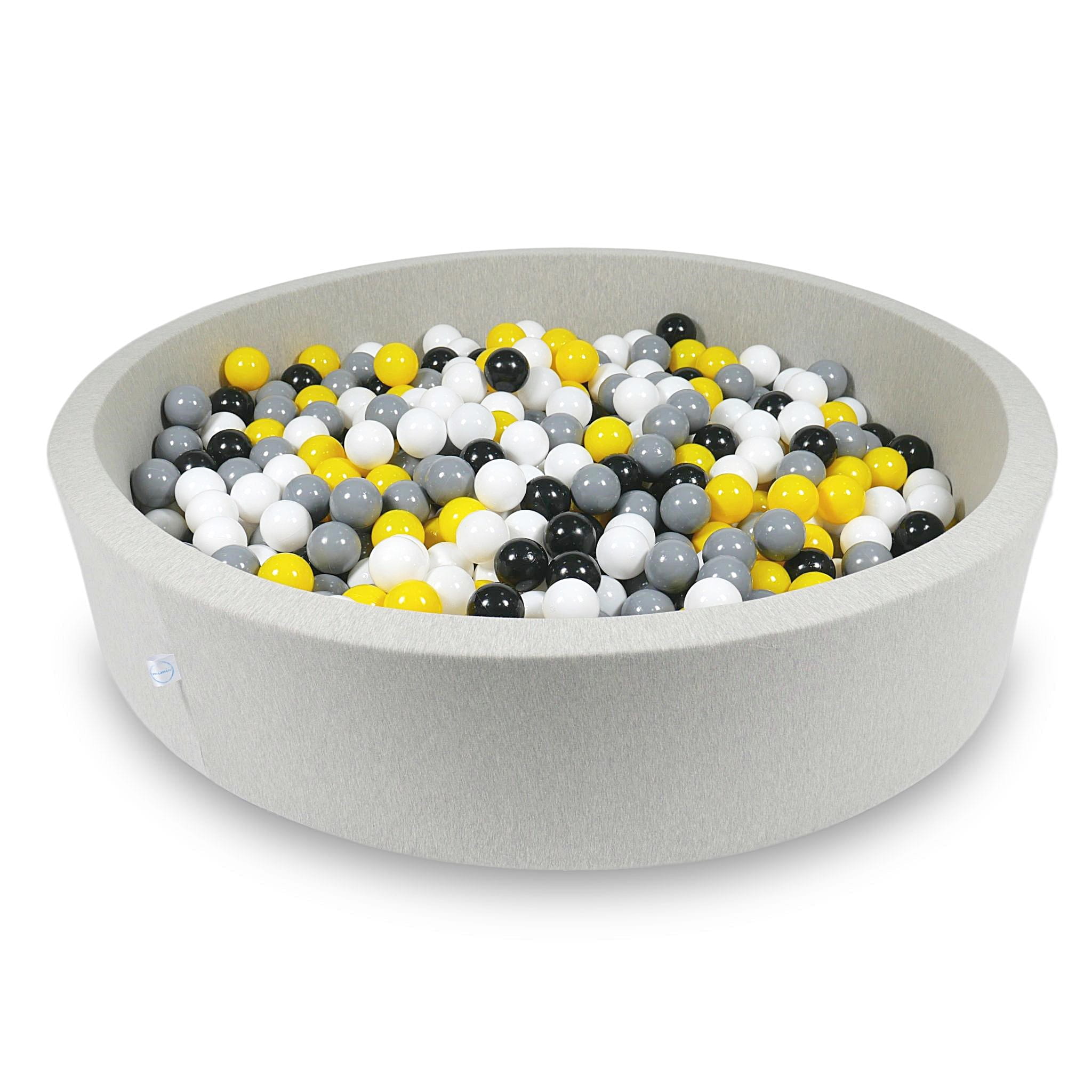Ball Pit 130x30cm light gray with balls 600pcs: yellow, white, gray, black Bubblepools.eu