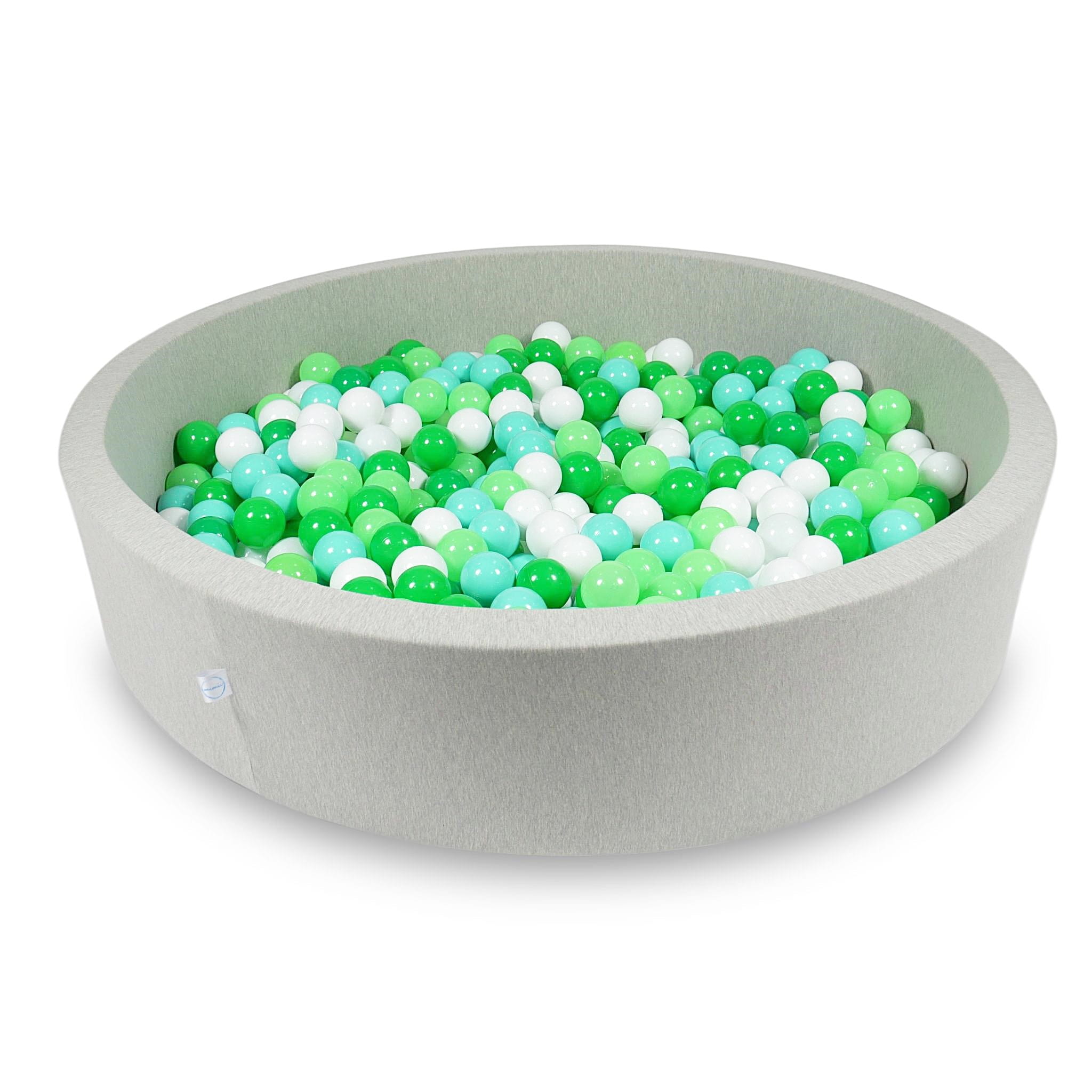 Ball Pit 130x30cm light gray with balls 600pcs: white, celadon, mint, green Bubblepools.eu