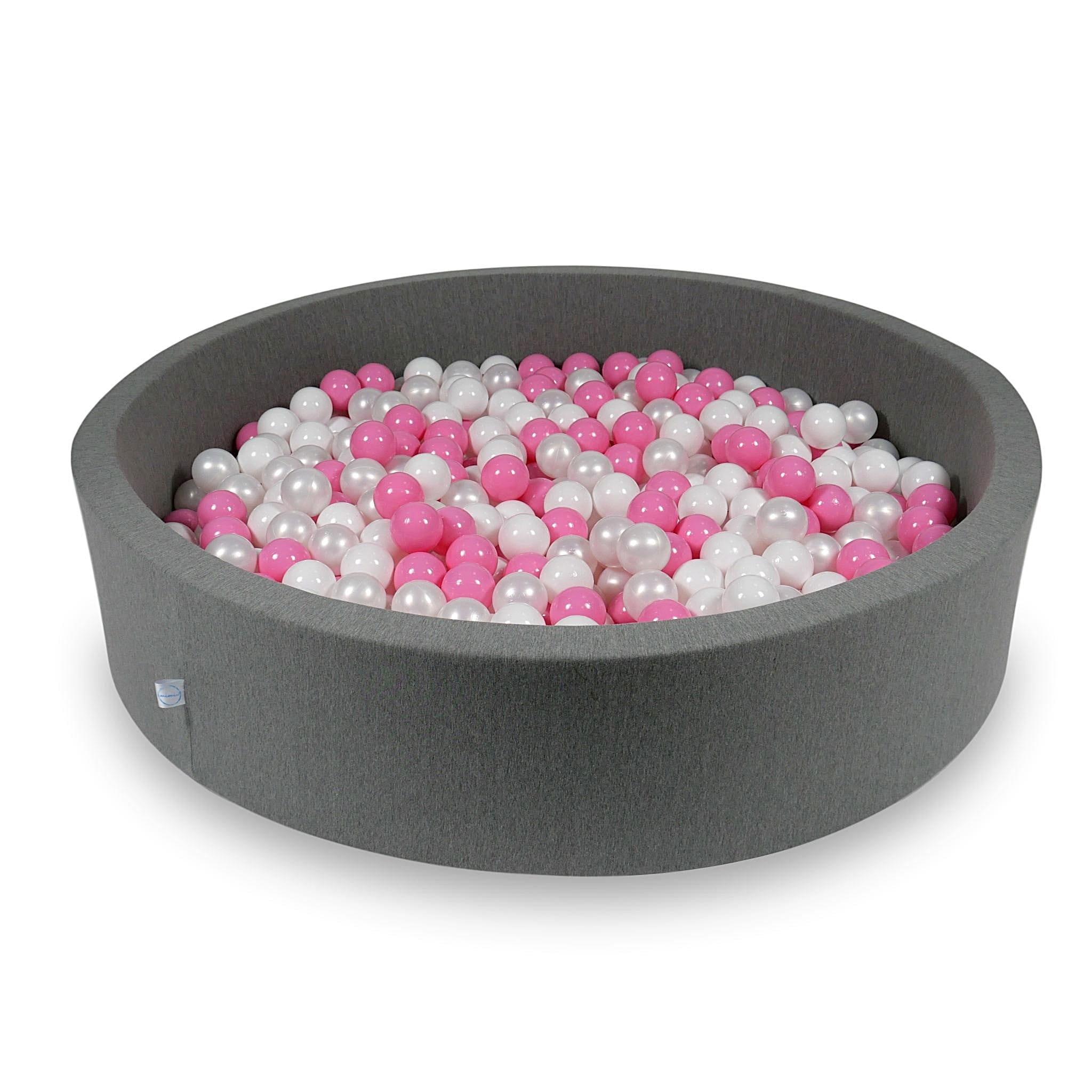 Ball Pit 130x30cm gray with balls 600pcs: white, pearl, powder pink Bubblepools.eu