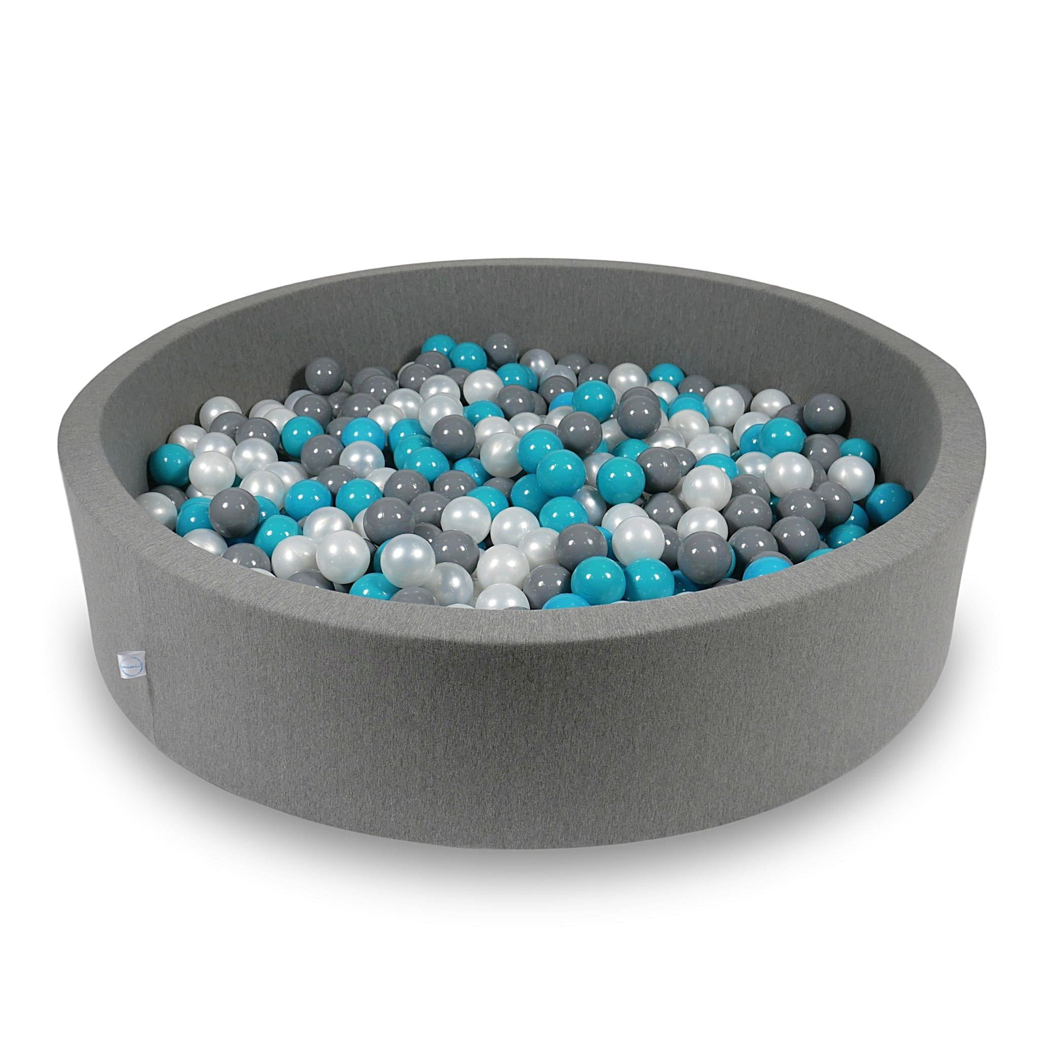 Ball Pit 130x30cm gray with balls 600pcs: turquoise, gray, pearl Bubblepools.eu
