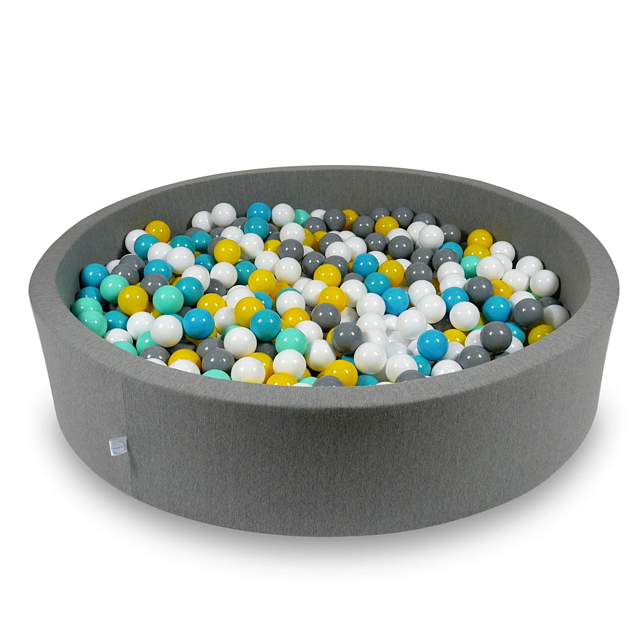 Ball Pit 130x30cm gray with balls 600pcs: white, gray, turquoise, yellow, mint Bubblepools.eu