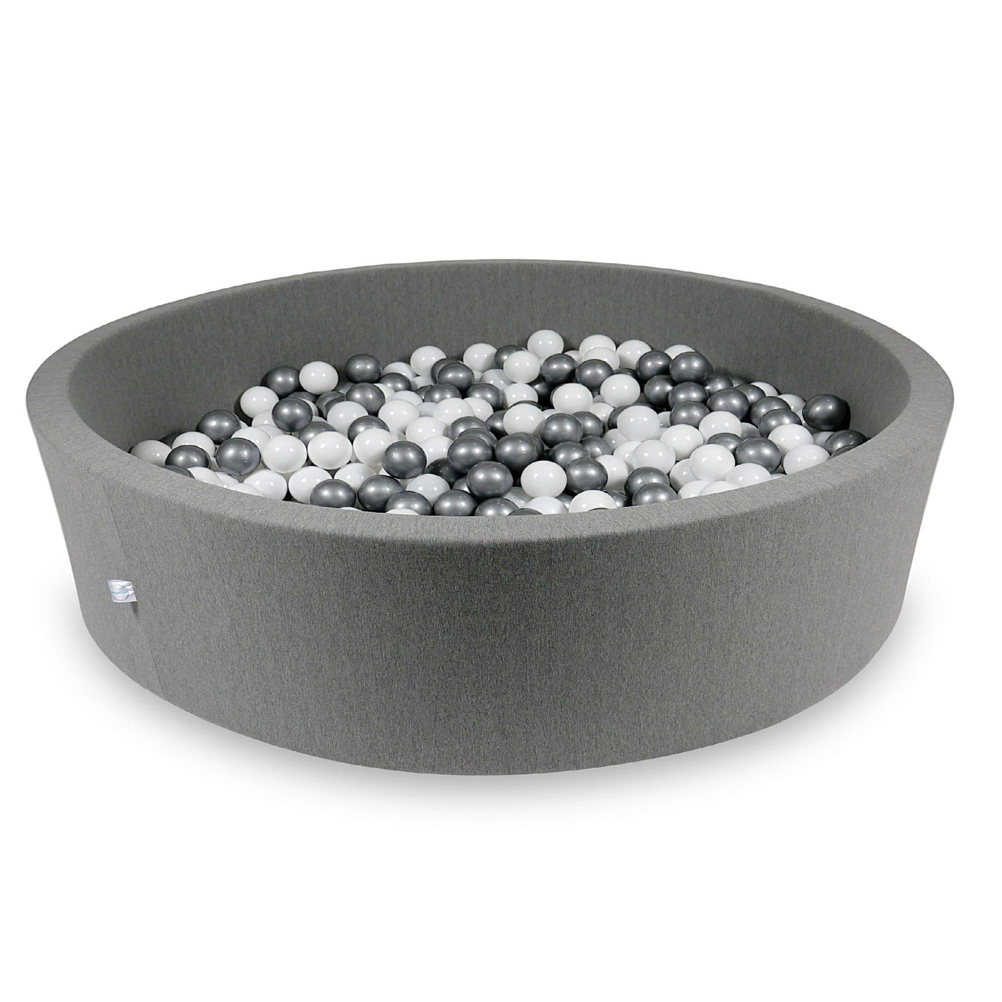 Ball Pit 130x30cm gray with balls 600pcs: white, silver Bubblepools.eu