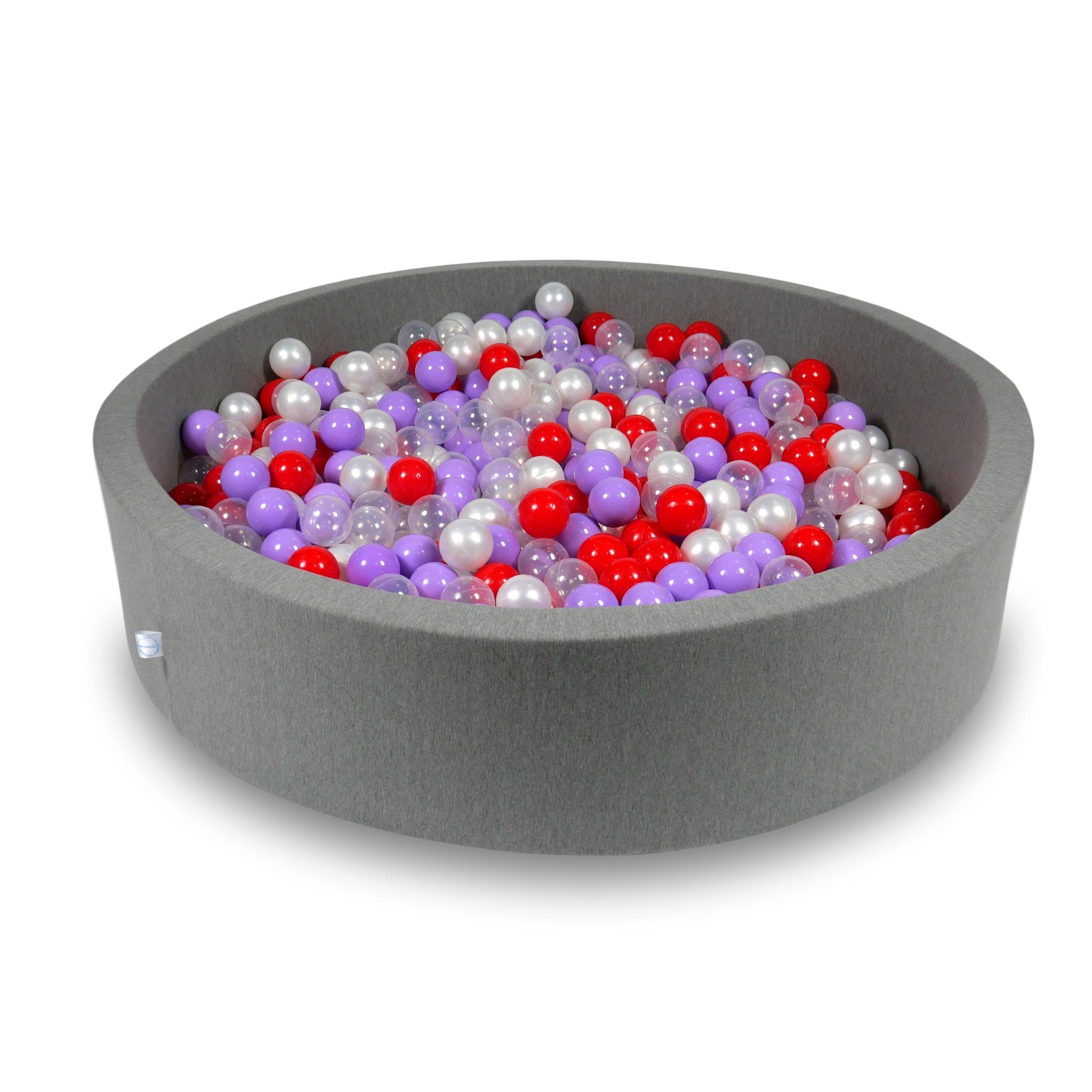 Ball Pit 130x30cm gray with balls 600pcs: transparent, pearl, heather, red Bubblepools.eu