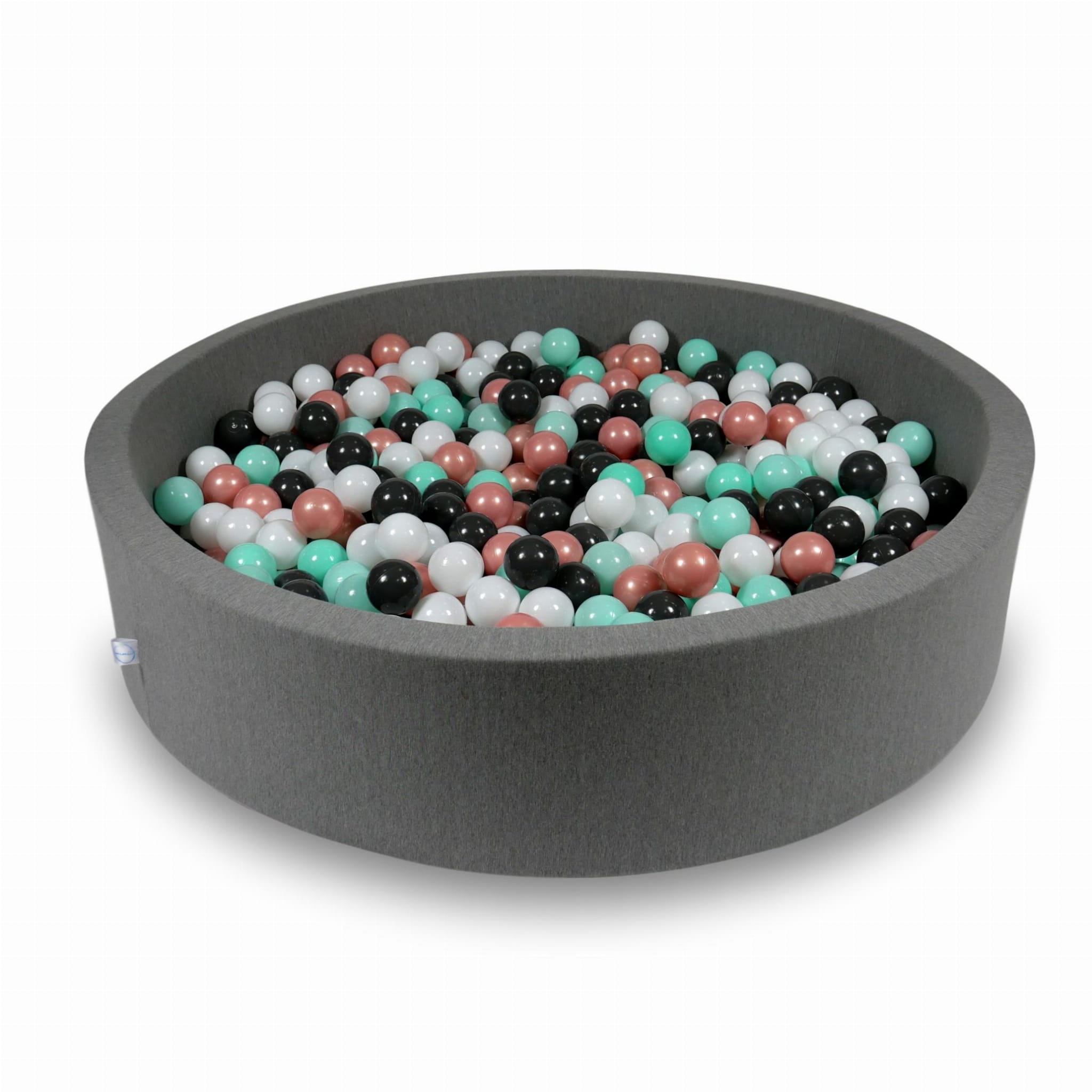 Ball Pit 130x30cm gray with balls 600pcs: white, rosegold, light mint, graphite Bubblepools.eu