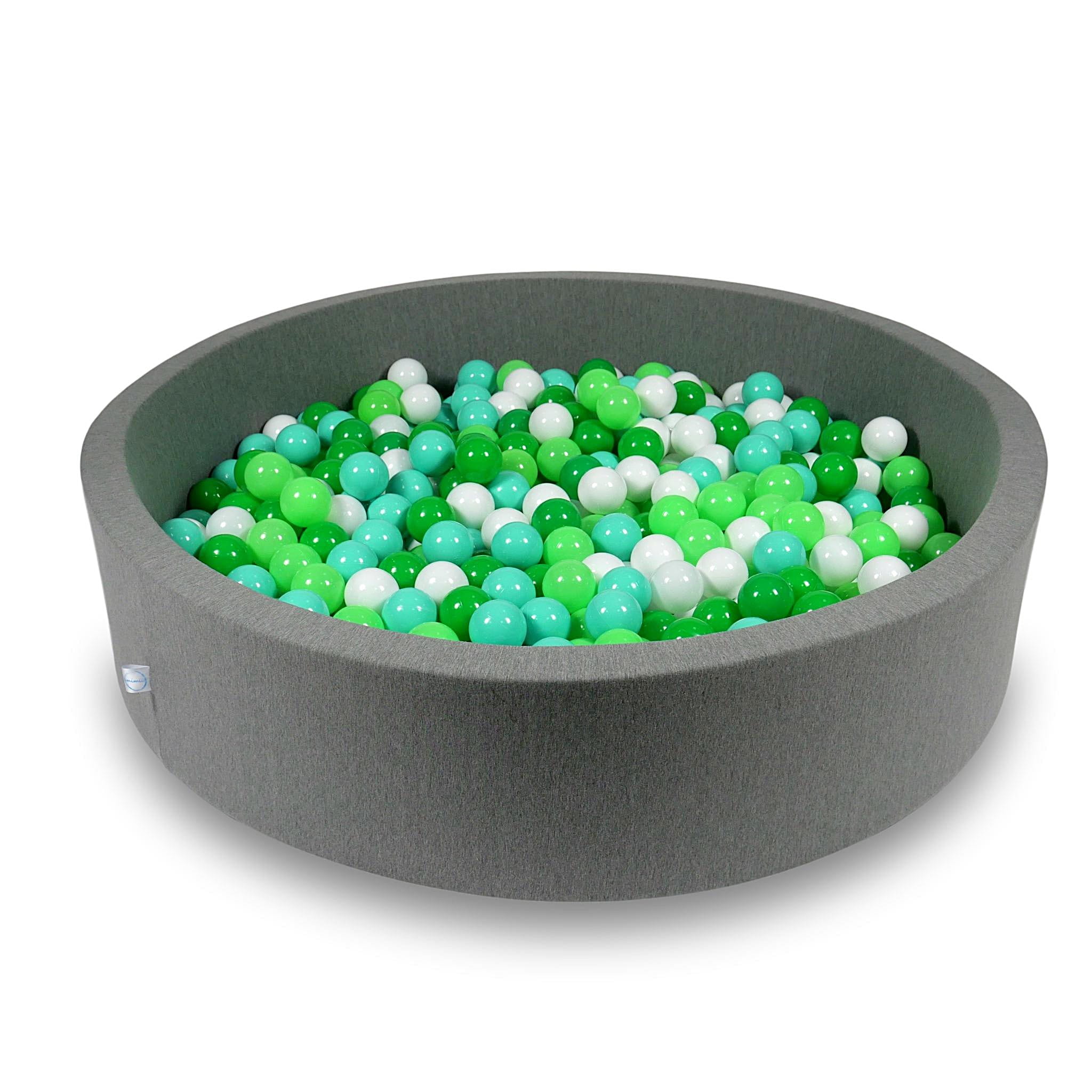 Ball Pit 130x30cm gray with balls 600pcs: white, celadon, mint, green Bubblepools.eu