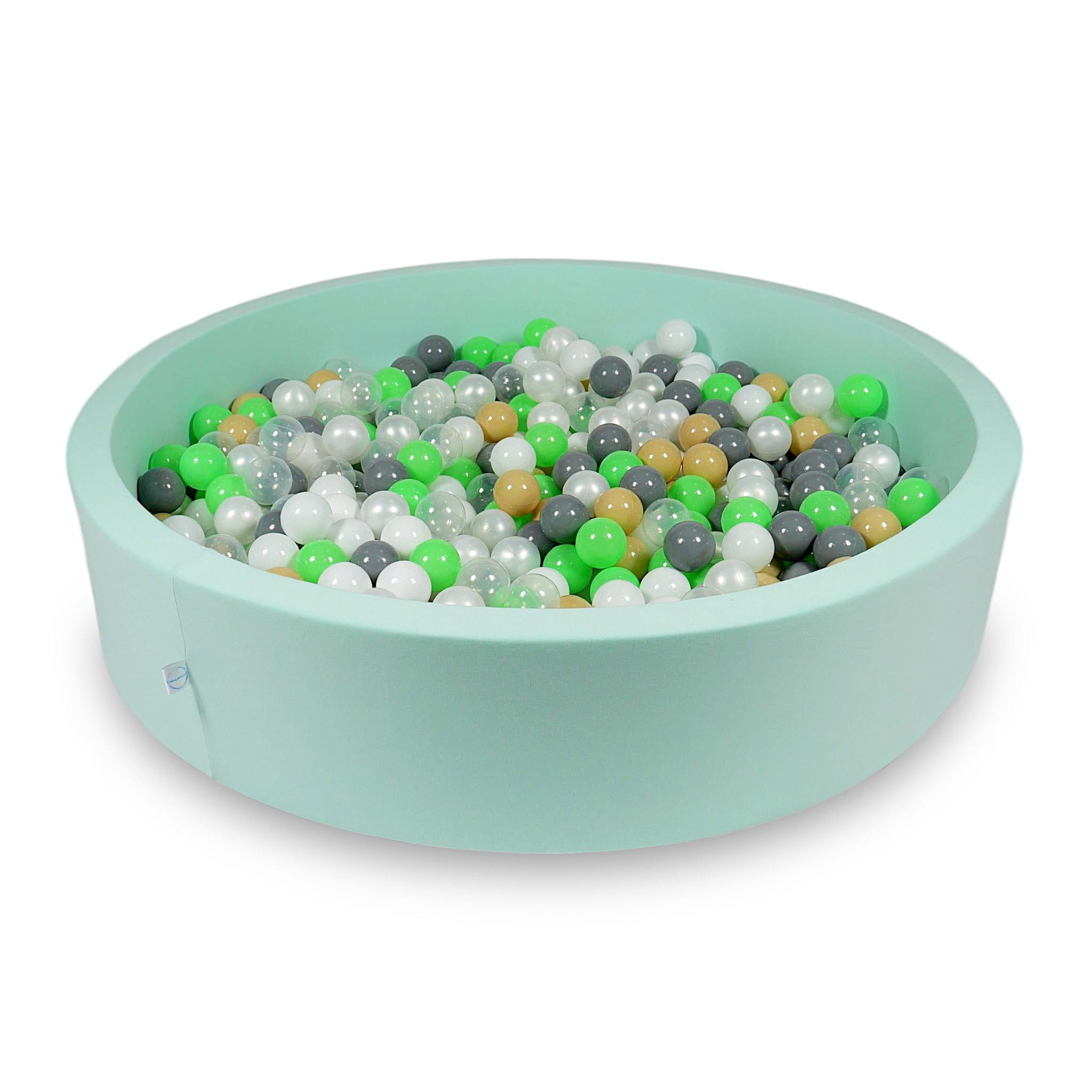 Ball Pit 130x30cm mint with balls 600pcs: celadon, white, transparent, pearl, beige, gray Bubblepools.eu