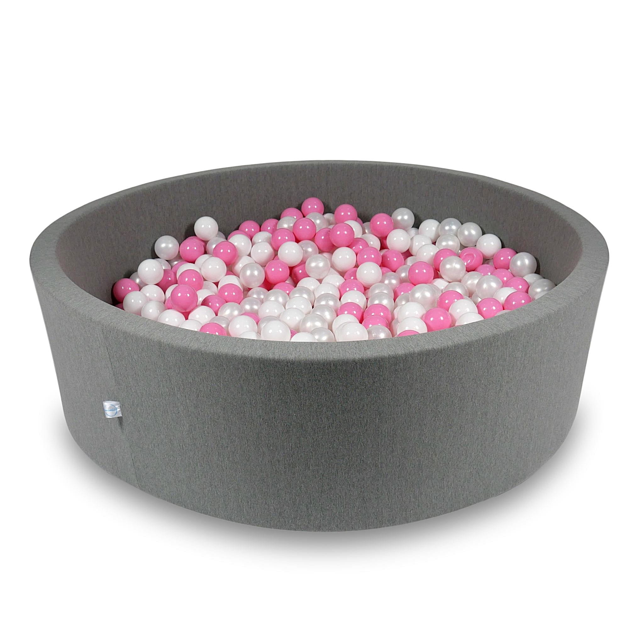 Ball Pit 130x40cm gray with balls 700pcs: white, pearl, powder pink Bubblepools.eu