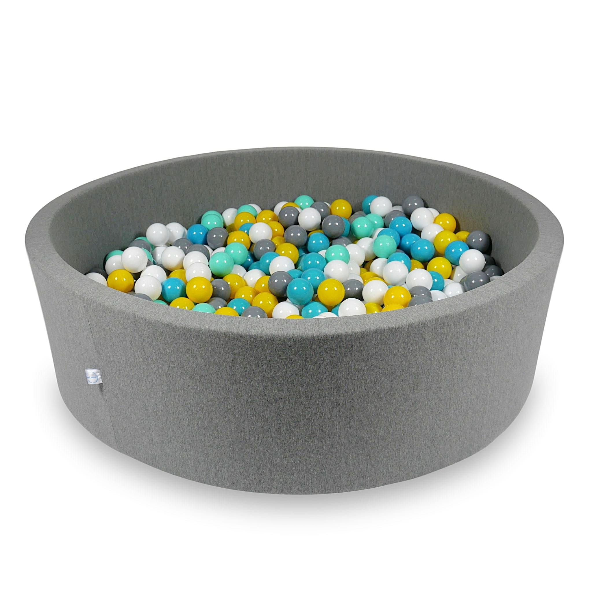 Ball Pit 130x40cm gray with balls 700pcs: white, gray, turquoise, yellow, mint Bubblepools.eu