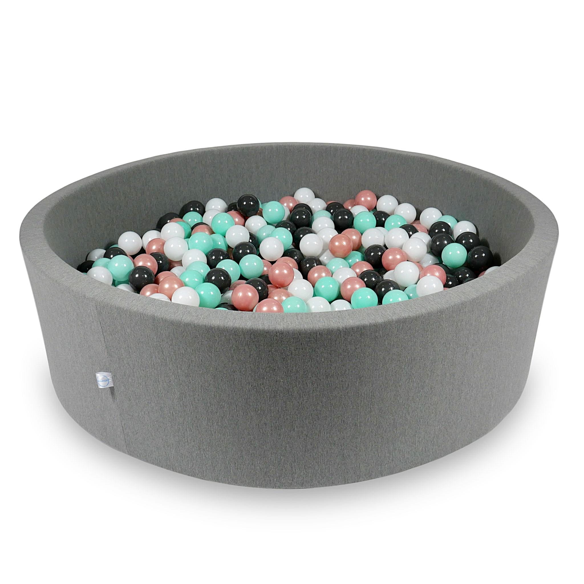 Ball Pit 130x40cm gray with balls 700pcs: white, rosegold, light mint, graphite Bubblepools.eu