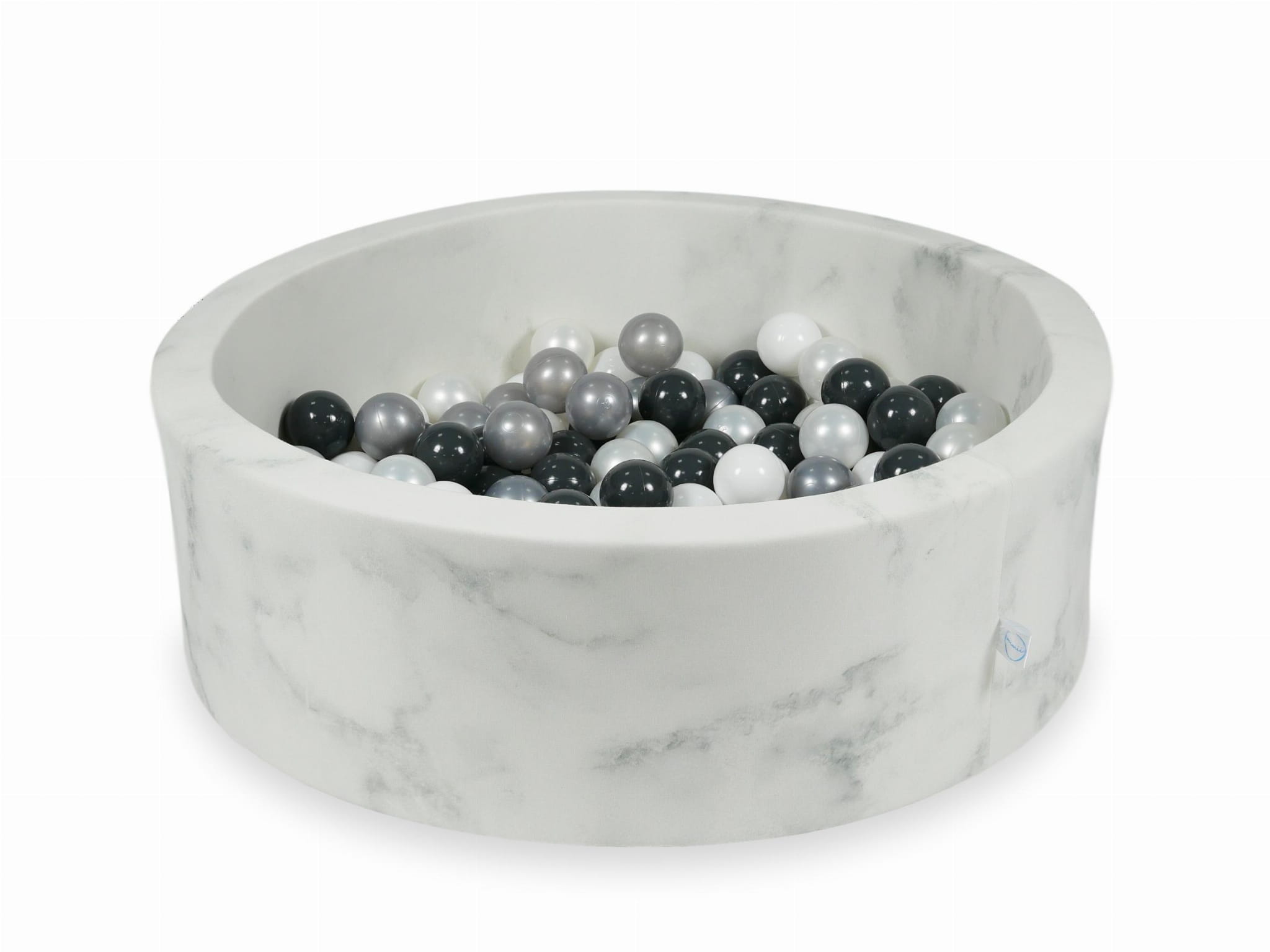 Ball Pit 90×30 marble with balls 200pcs: white, pearl, silver, graphite Bubblepools.eu