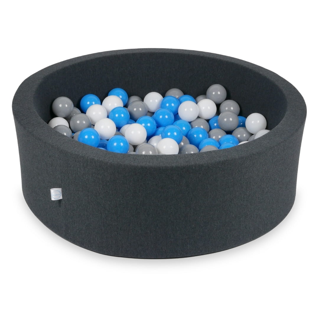 Ball Pit 90x30cm graphite with balls 200pcs: light blue, white, gray Bubblepools.eu