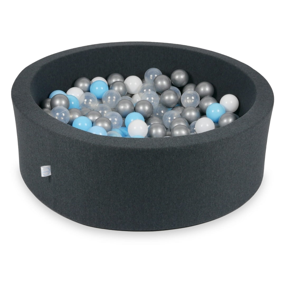 Ball Pit 90x30cm graphite with balls 200pcs: baby blue, silver, transparent, white Bubblepools.eu